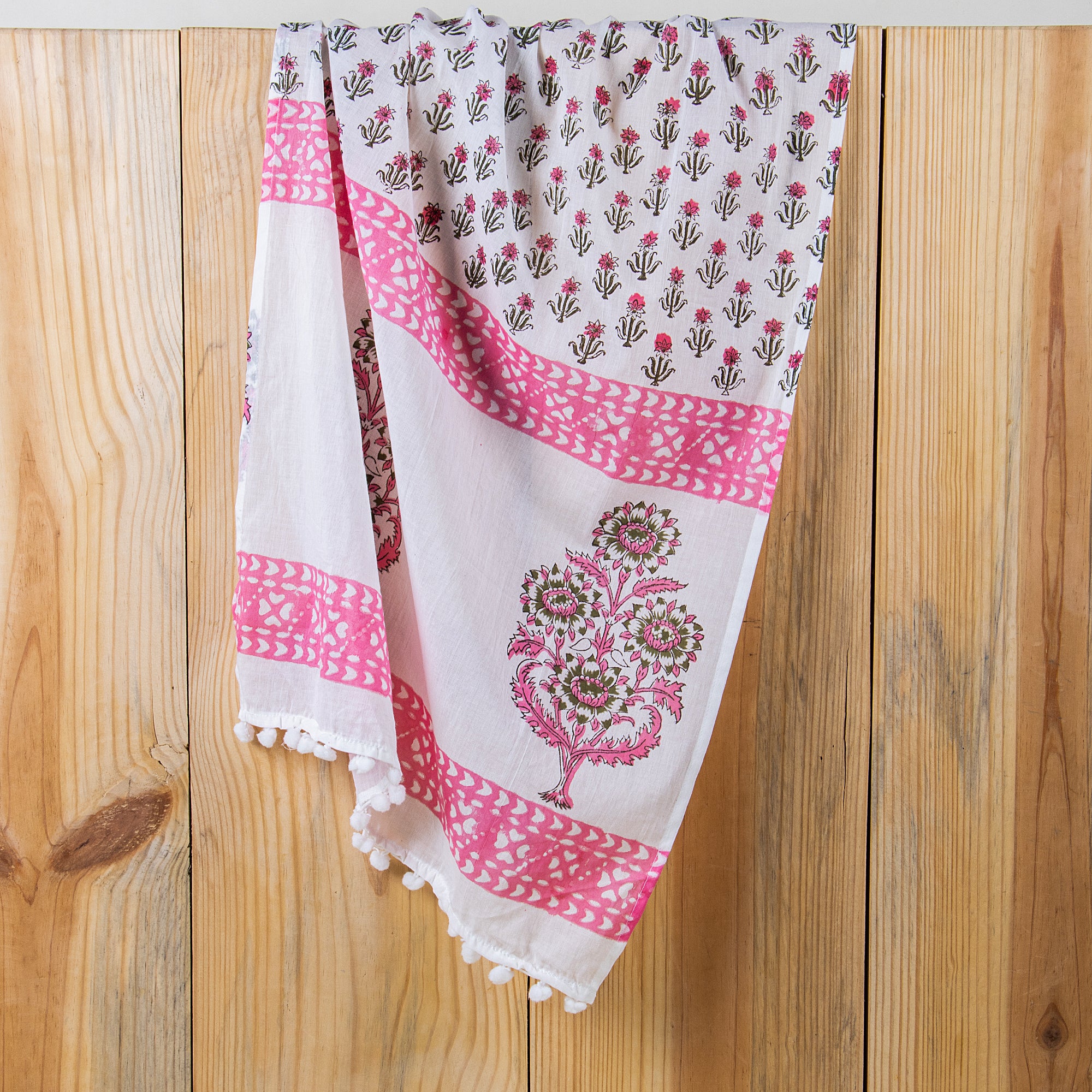 Women's Indian Hand Block Printed Comfortable Pink Floral Cotton Scarves - Image 5