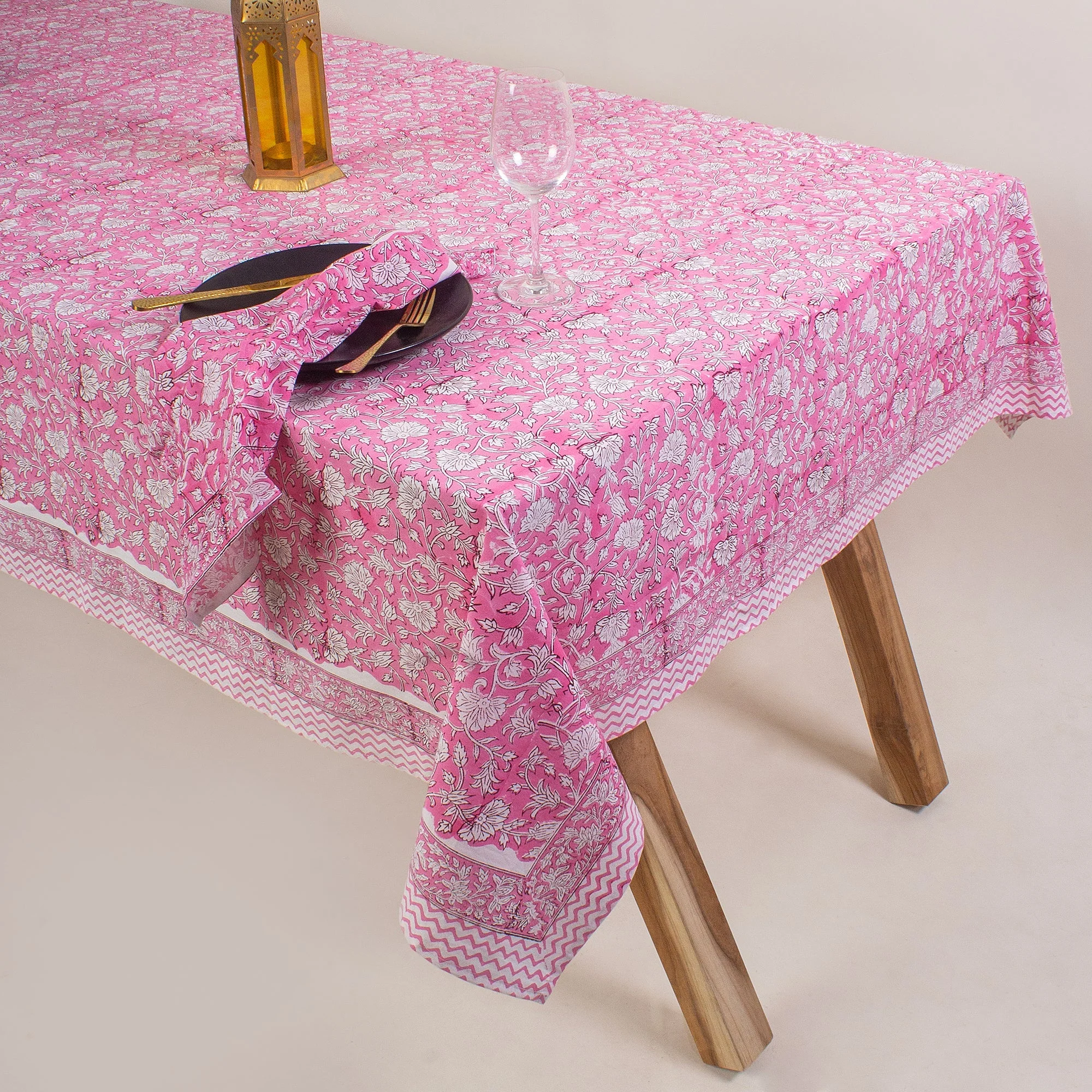 Exclusive Indian Hand Block Printed Floral Pure Cotton Tablecloth - Image 3