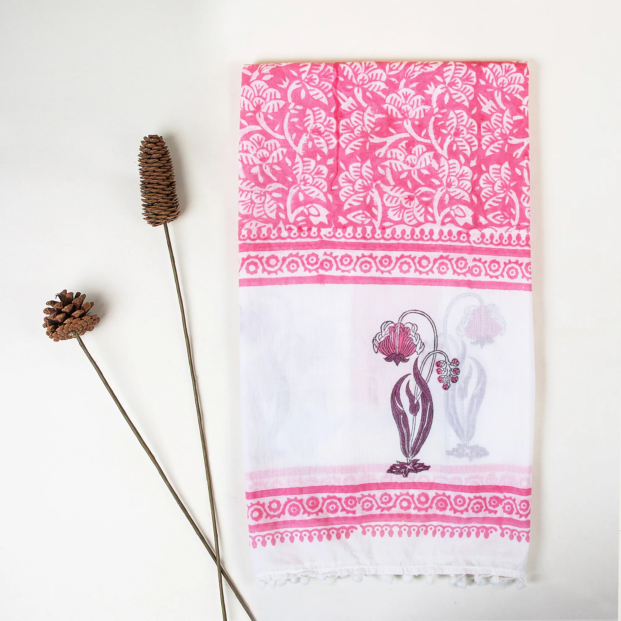 Modern Women's Floral Indian Hand Block Cotton Stoles - Image 2