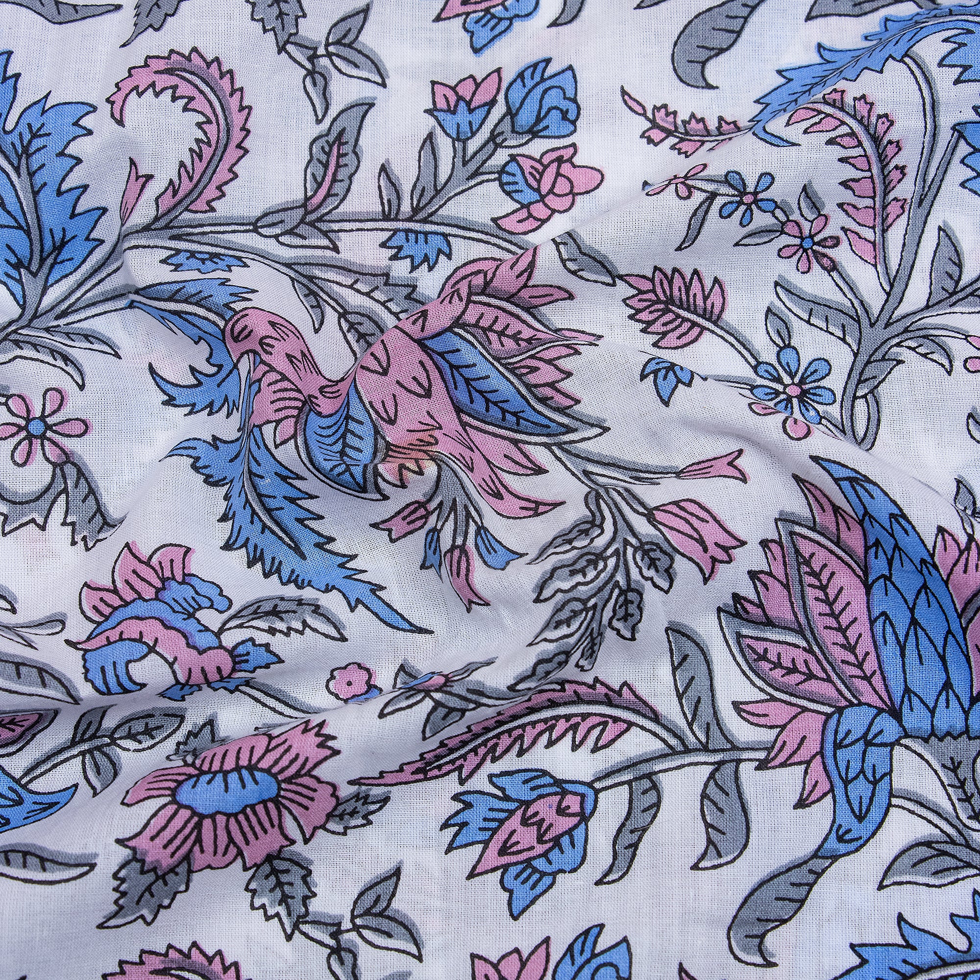 Pure Cotton Jaipuri Floral Hand Block Print Indian Fabric - Image 3