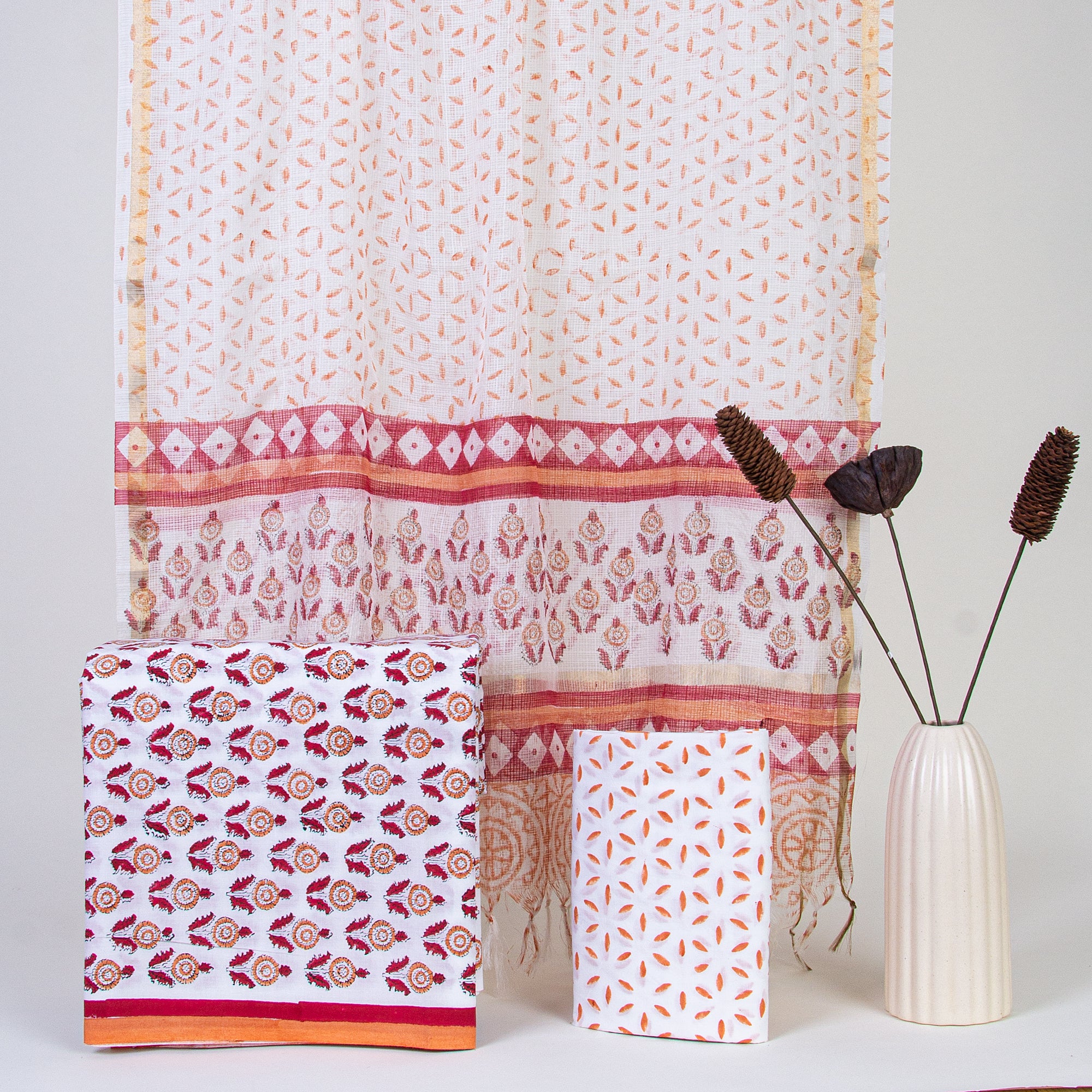 Flower design Woman 3PC Suit Set Kota Doria Dupatta
