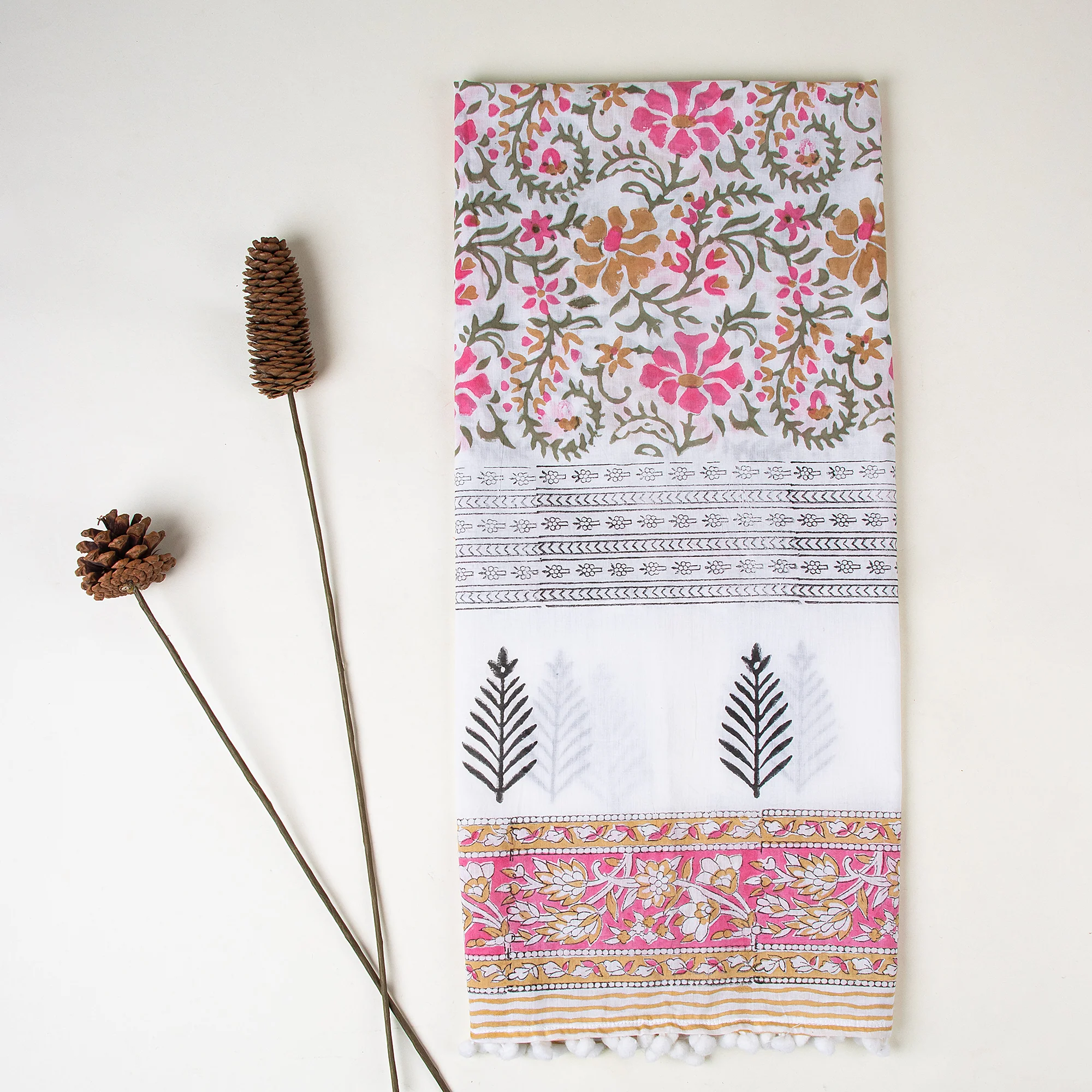 Indian Floral Handmade Block Print Women's Soft Cotton Stoles - Image 2
