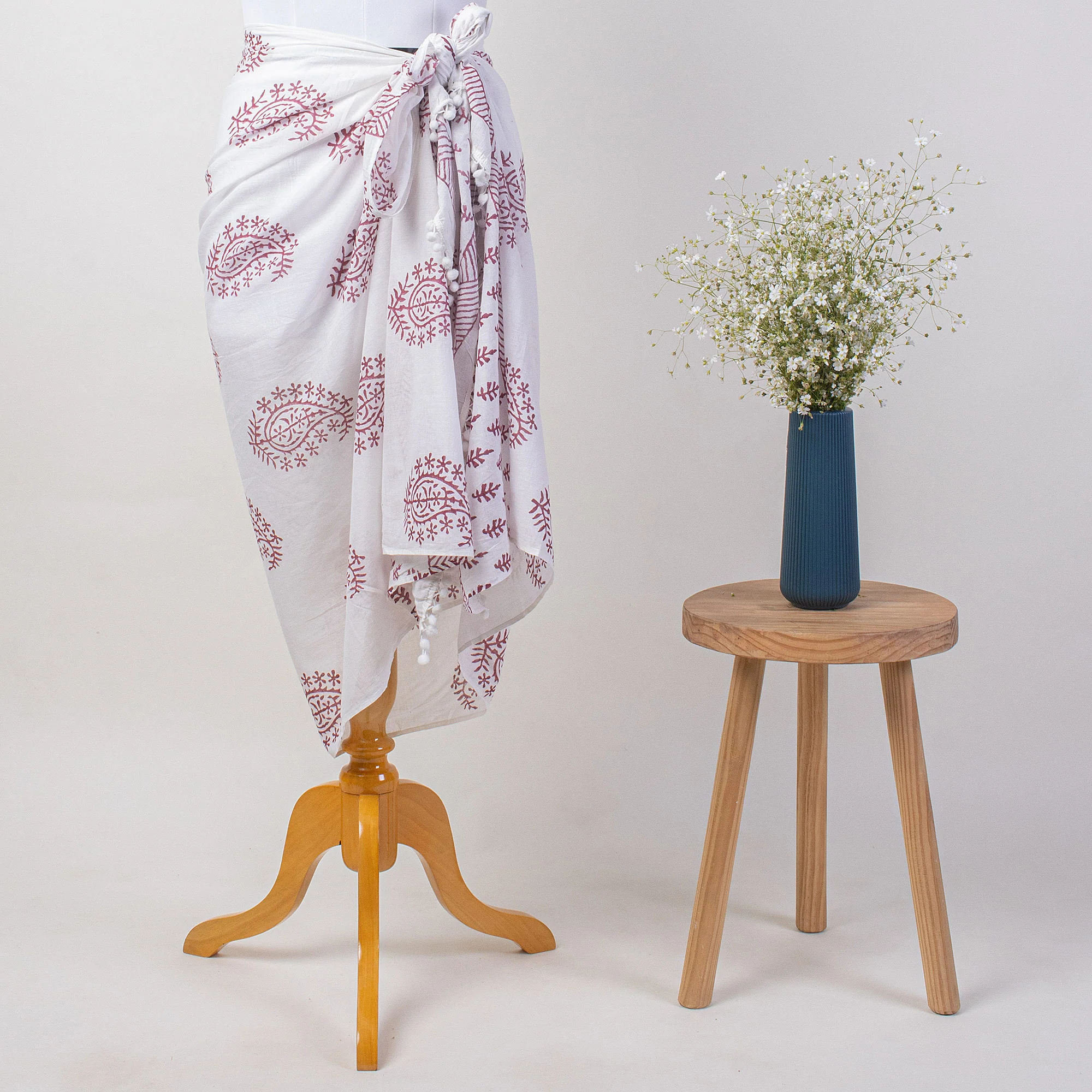 Hand Block Print Cotton Sarong For Women - Image 3