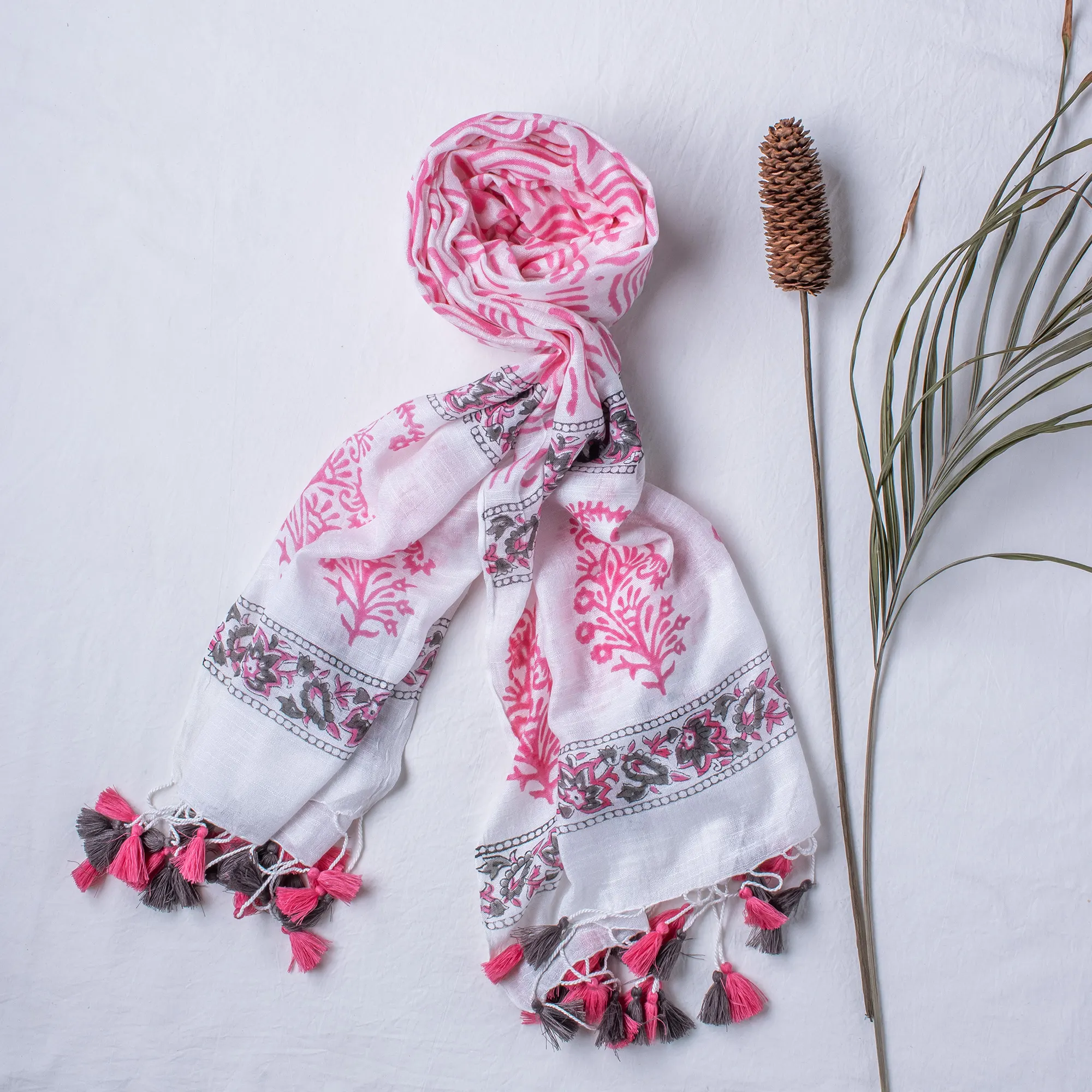 Light weighted Floral Indian Hand Block Printed Women's Cotton Scarfs - Image 3