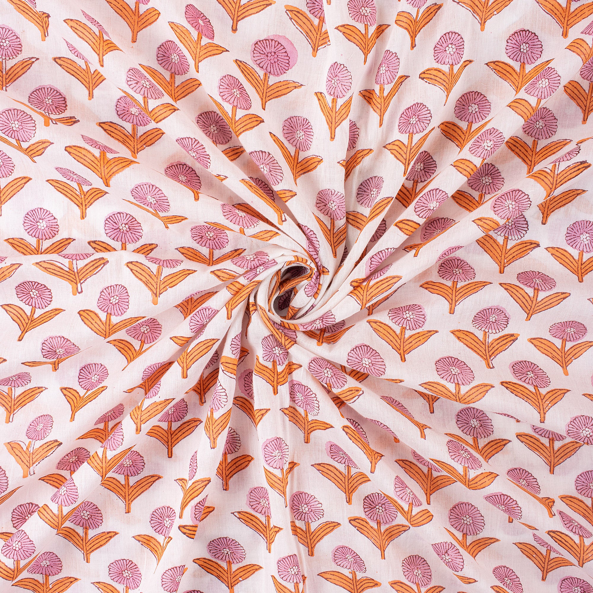 Soft Floral Hand Block Printed Fabric by Yard - Image 3