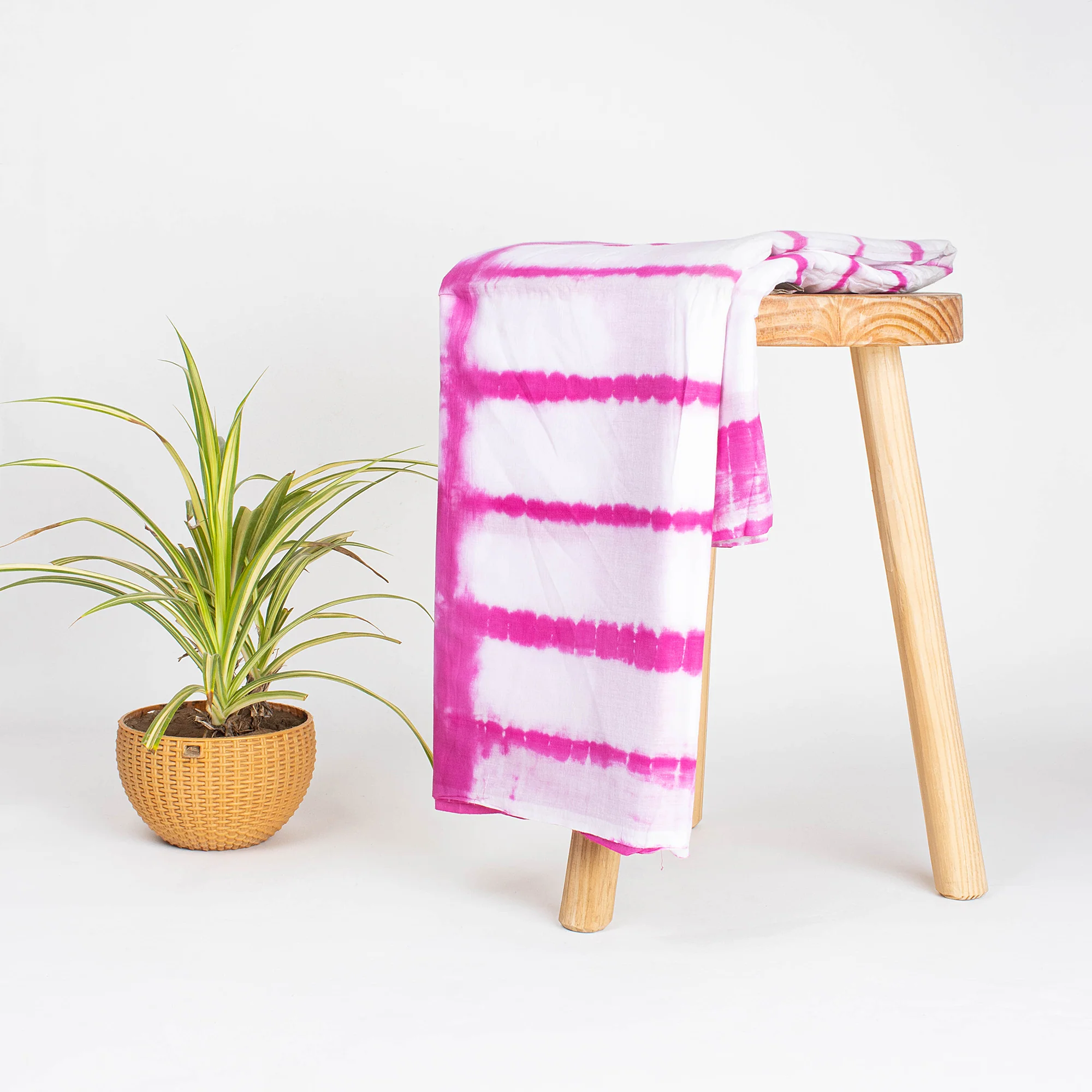 Pink Striped Natural Hand Dyed Pure Cotton Tie Dye Fabric for Kurta - Image 4