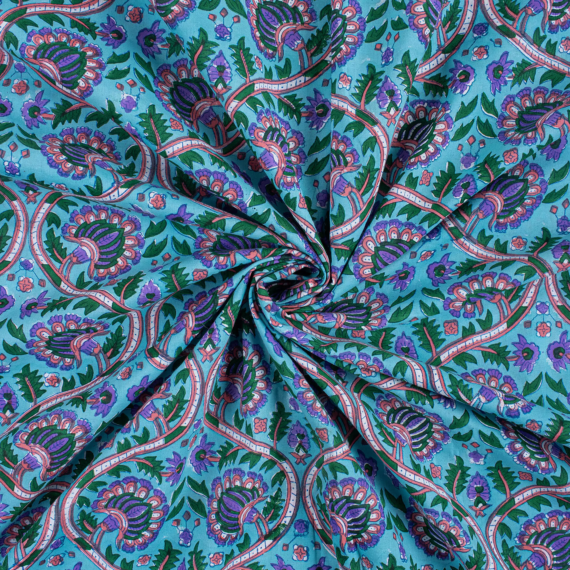 Premium Blue Floral Hand Block Print Fabric - Image 2