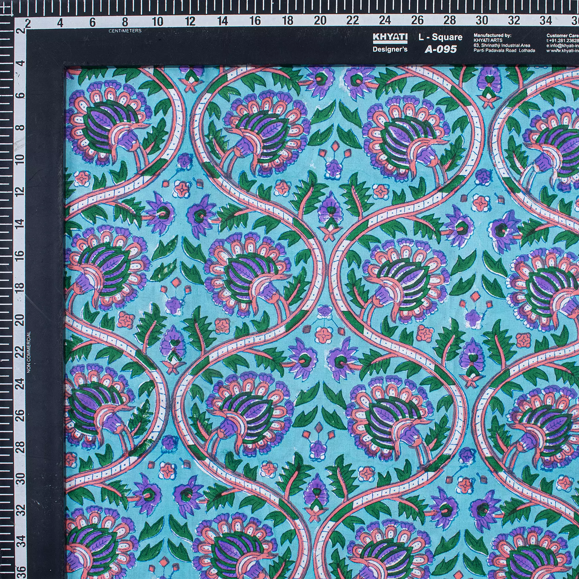 Premium Blue Floral Hand Block Print Fabric - Image 4