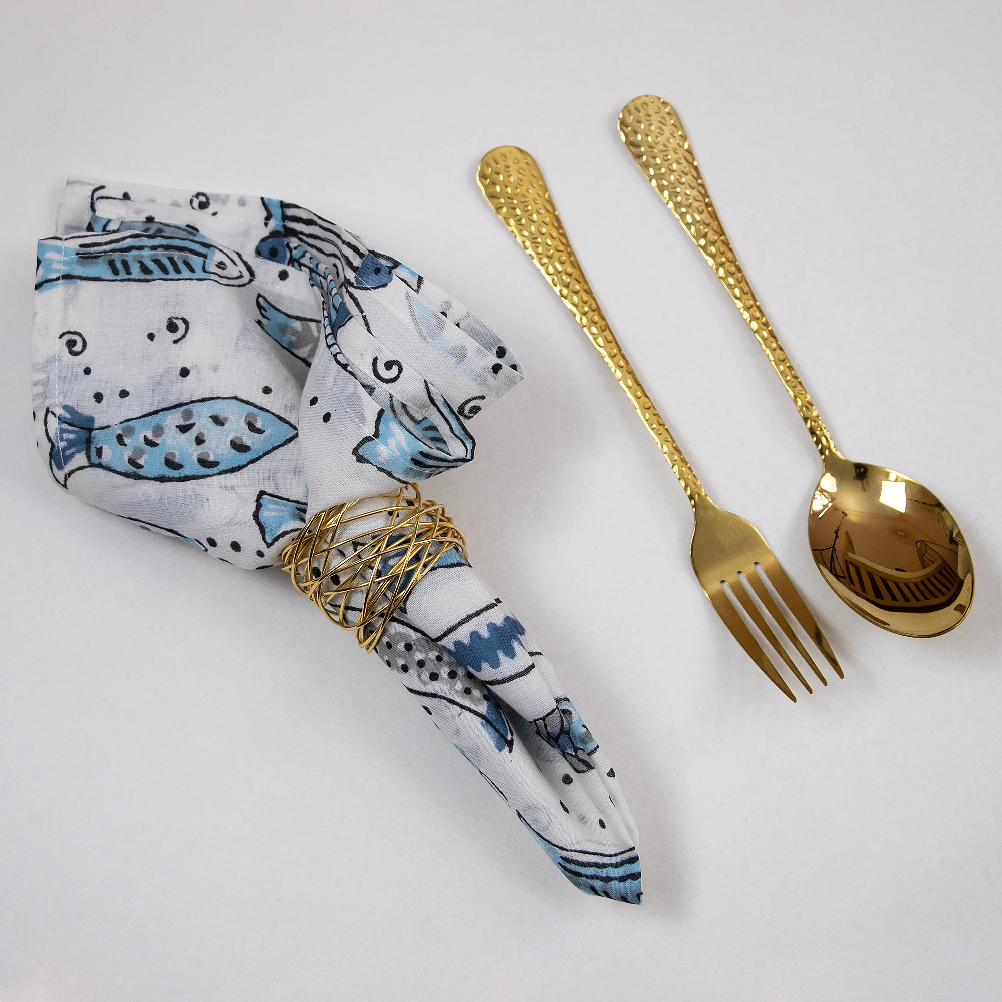 Premium Cotton Hand Block Fish Print Dining Table Napkin - Image 3