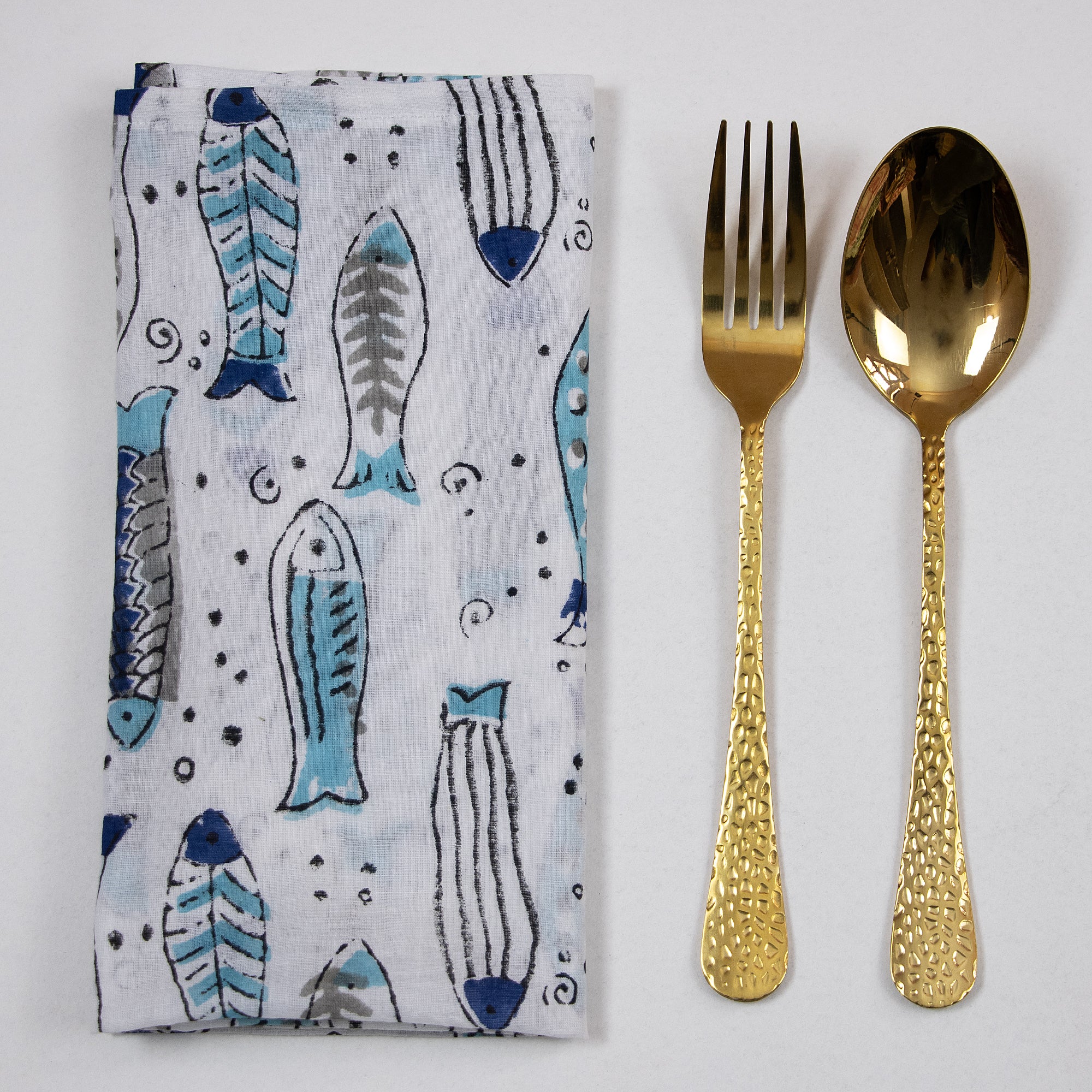 Premium Cotton Hand Block Fish Print Dining Table Napkin - Image 4