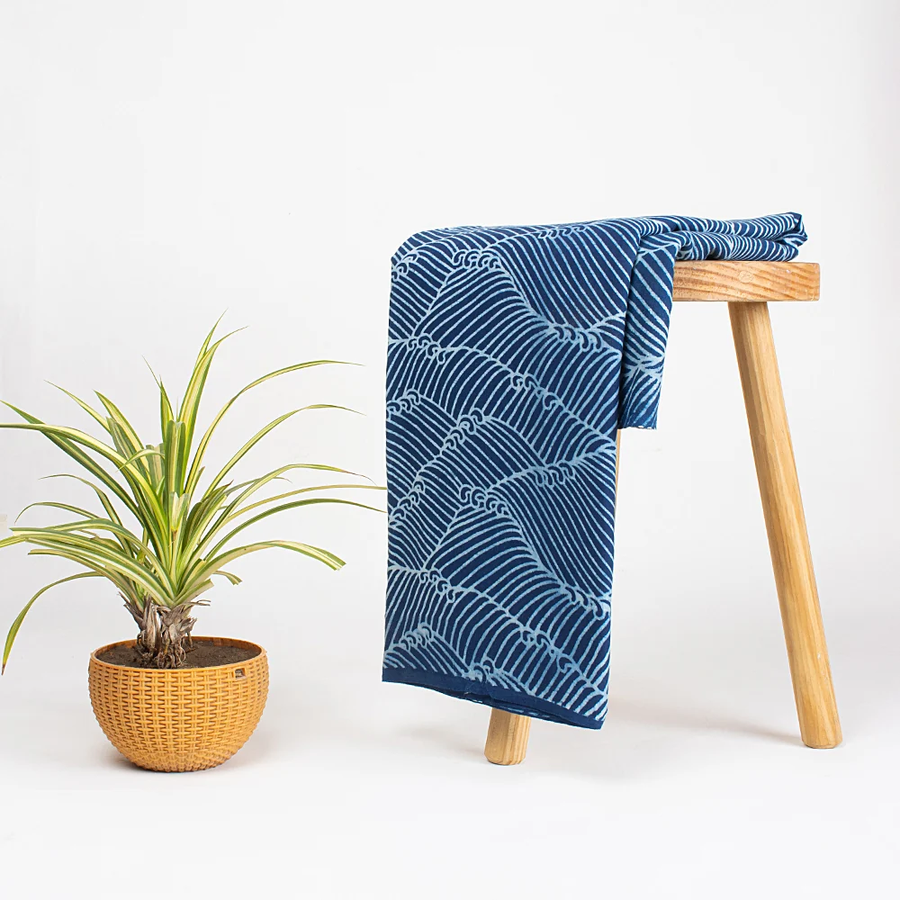 Hand Block Light weighted Pure Cotton Indigo Blue Fabric for Napkin - Image 5