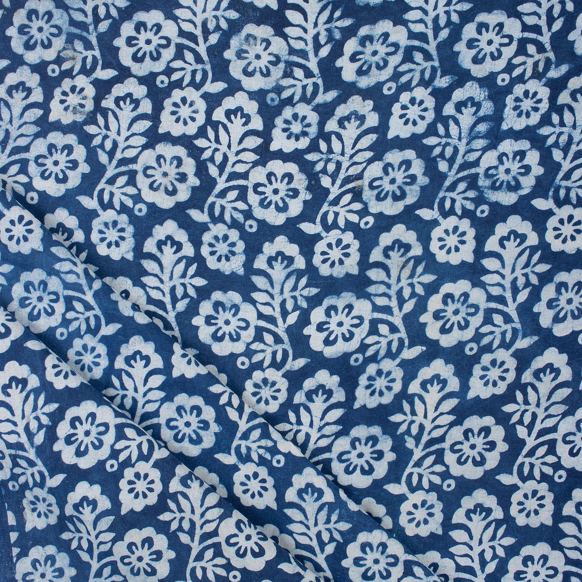 Indian Hand Block Floral Print Indigo Blue Summer Dress Fabric