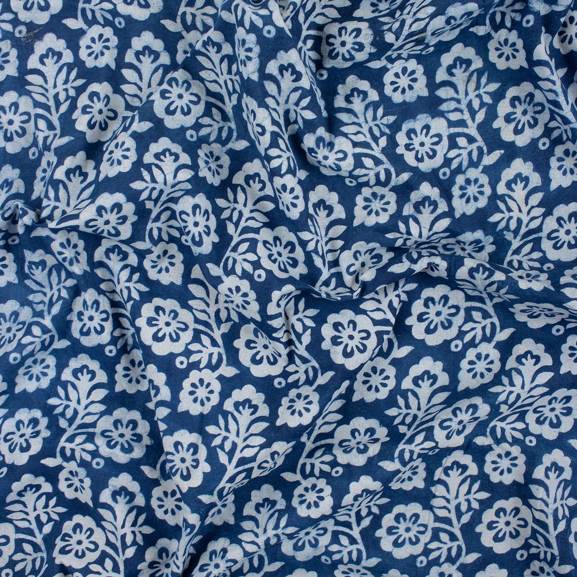 Indian Hand Block Floral Print Indigo Blue Summer Dress Fabric - Image 3
