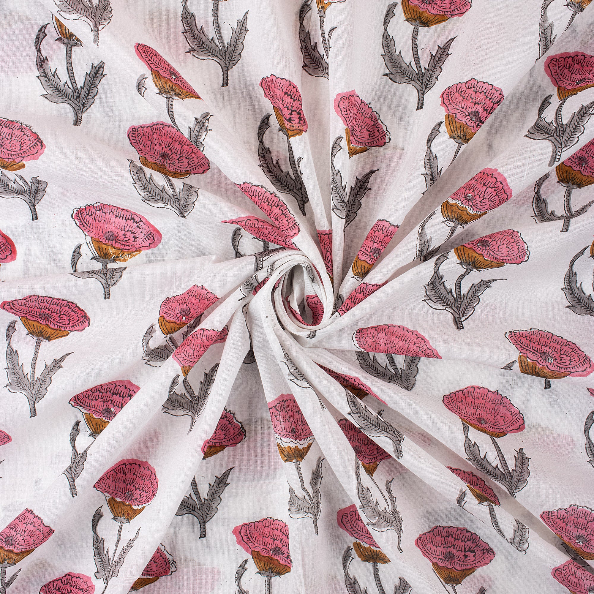 Premium Hand Block Printed Floral Cotton Fabric - Image 5