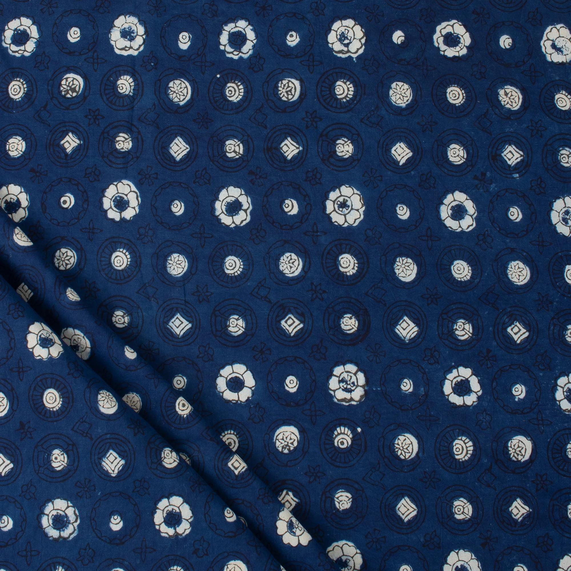 Handmade Indigo Blue Dots Print Women's Clothing Cotton Fabric