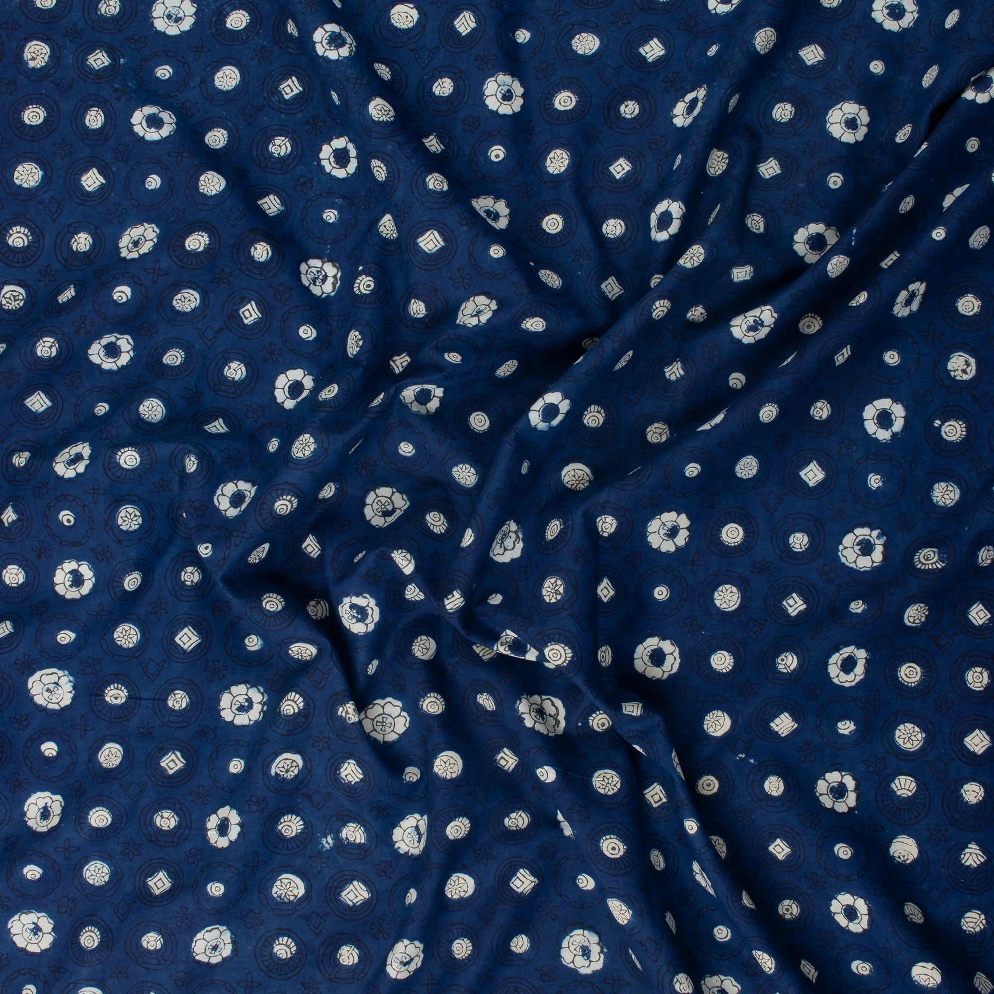 Handmade Indigo Blue Dots Print Women's Clothing Cotton Fabric - Image 2