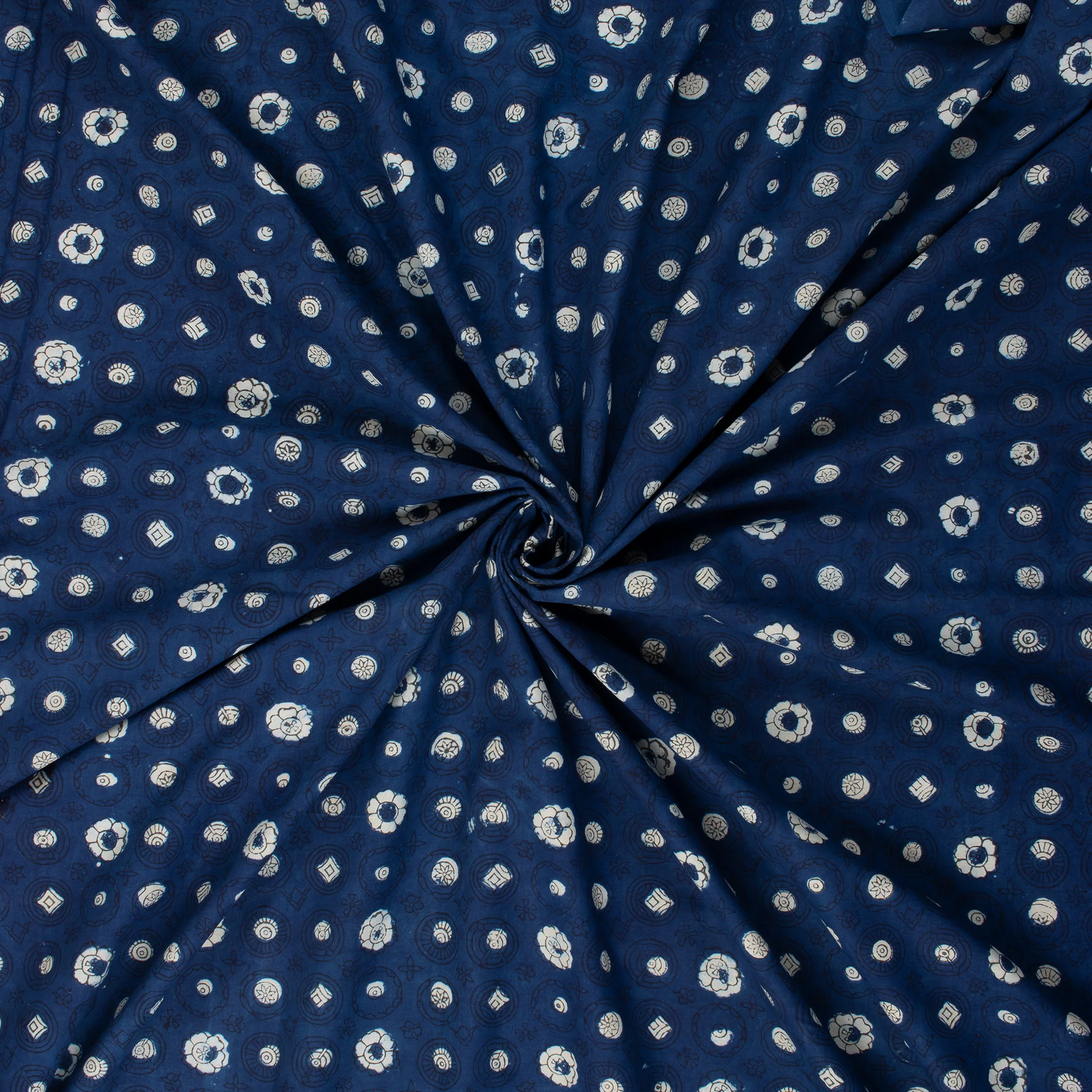 Handmade Indigo Blue Dots Print Women's Clothing Cotton Fabric - Image 3