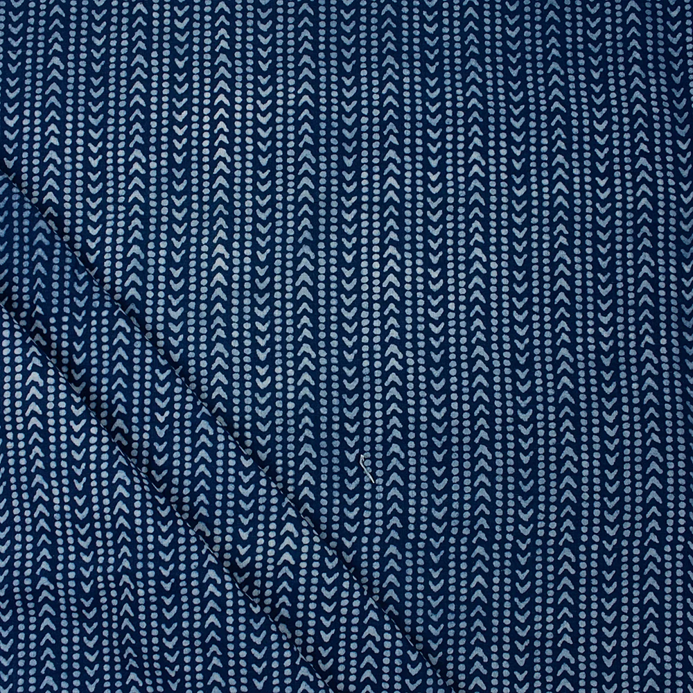 Indigo Blue Hand Printed Striped Pure Cotton Indian Quilted Fabric - Image 2