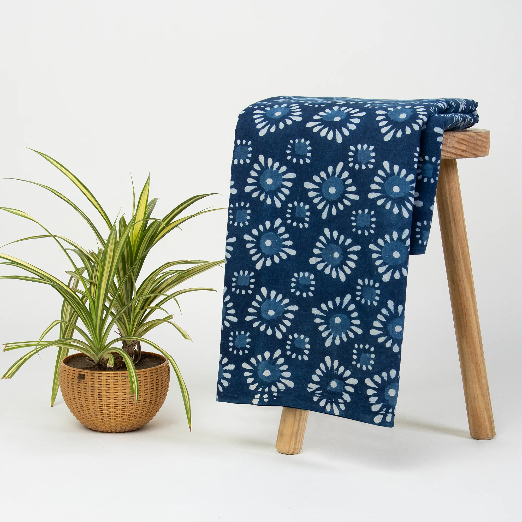 Premium Indigo Blue Jaipuri Print Cotton Dress Material Fabric Cloth - Image 6