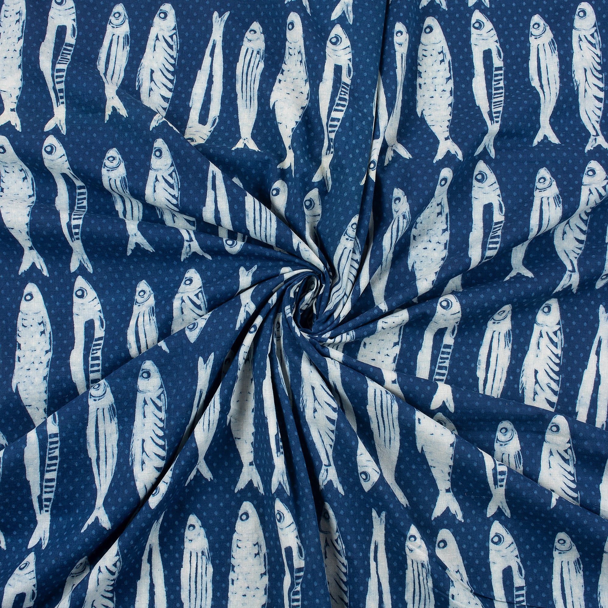 Indigo Blue Animal Print Hand Blocked Mud Resist Cotton Fabric - Image 2