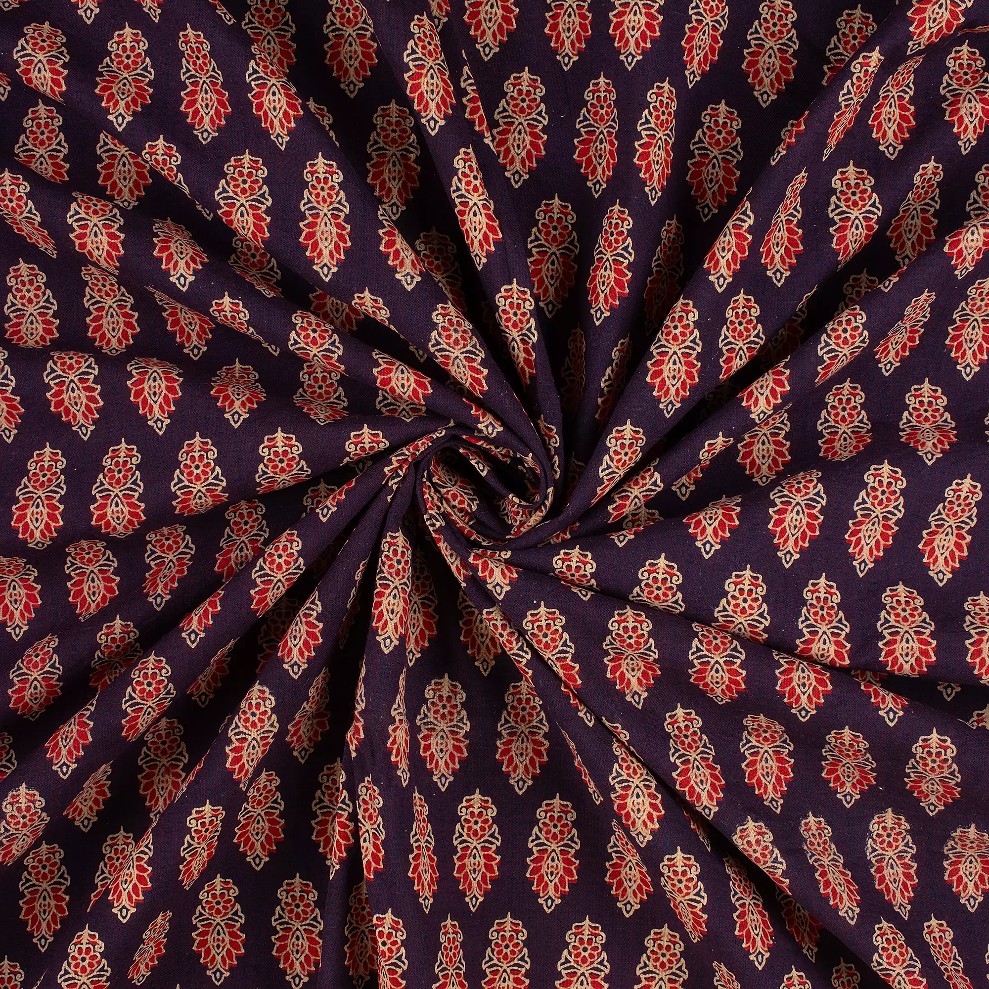 Premium Leaf Printed Ajrakh Fabric - Image 4