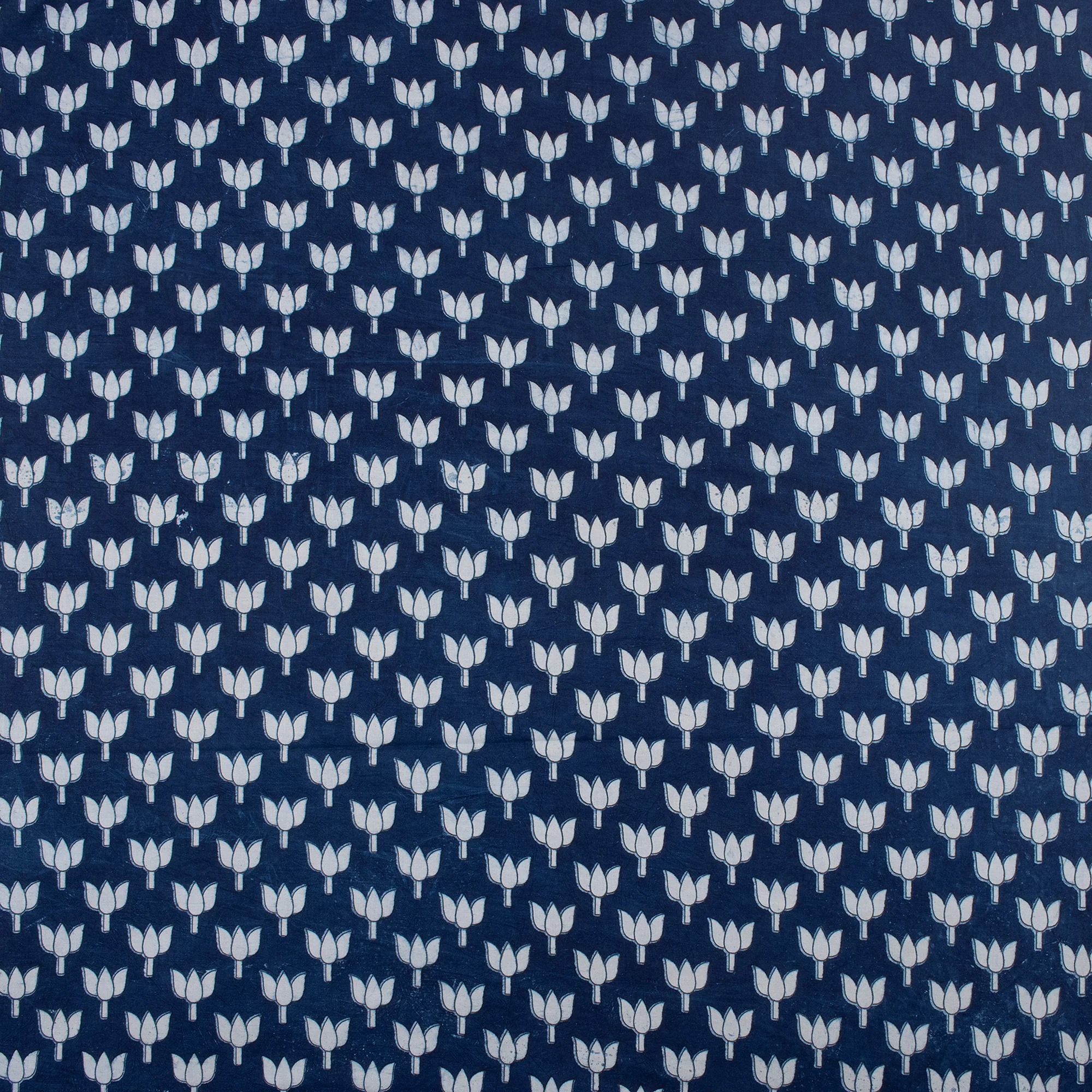 Lotus Flower Hand Block Indigo Print Fabric