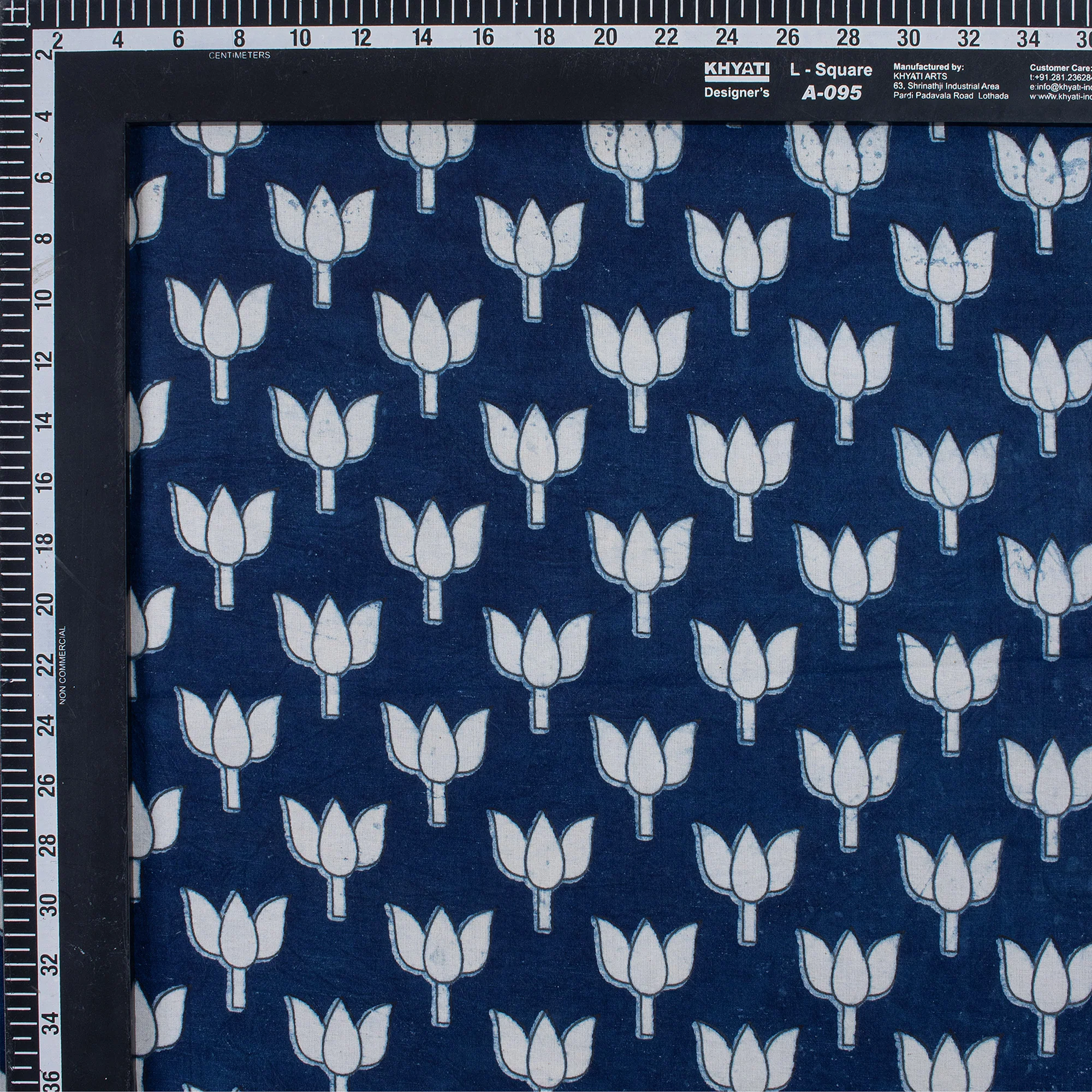 Lotus Flower Hand Block Indigo Print Fabric - Image 2