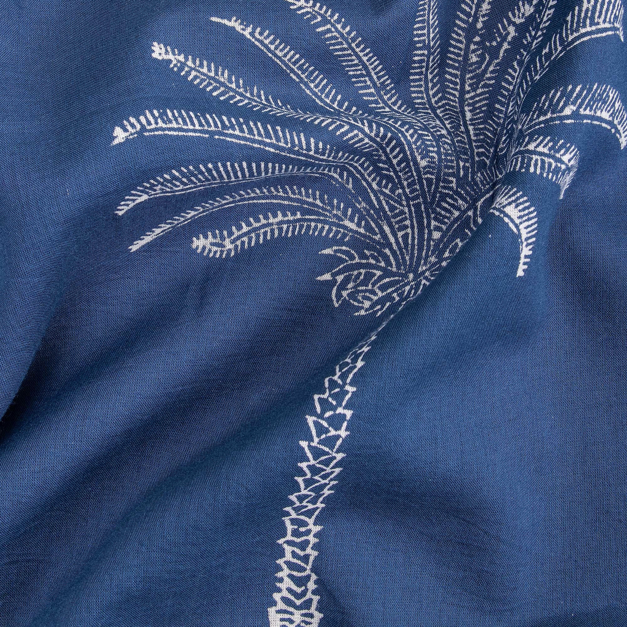 Palm Tree Block Printed Indigo Blue Cotton Textile Fabrics - Image 3