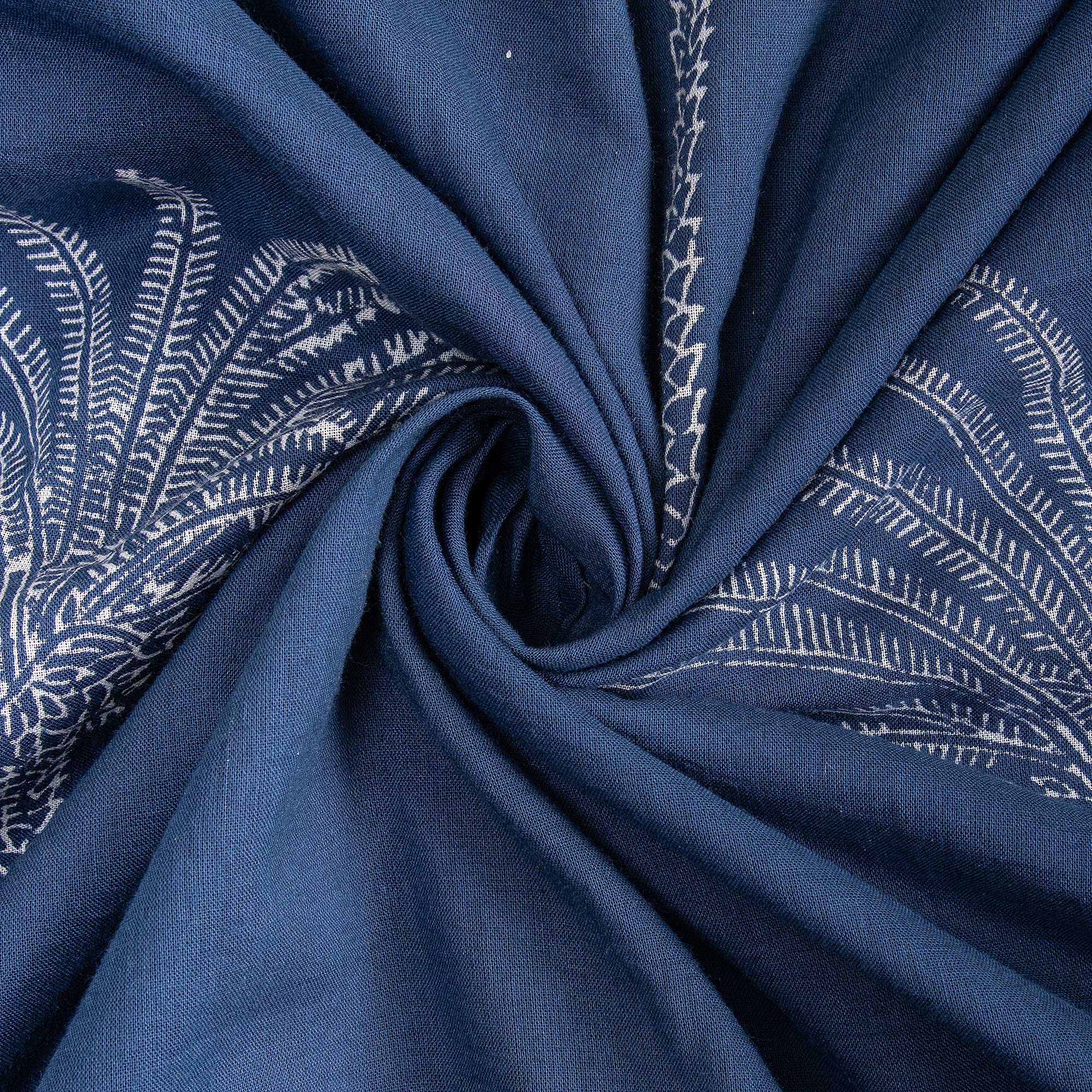Palm Tree Block Printed Indigo Blue Cotton Textile Fabrics - Image 4