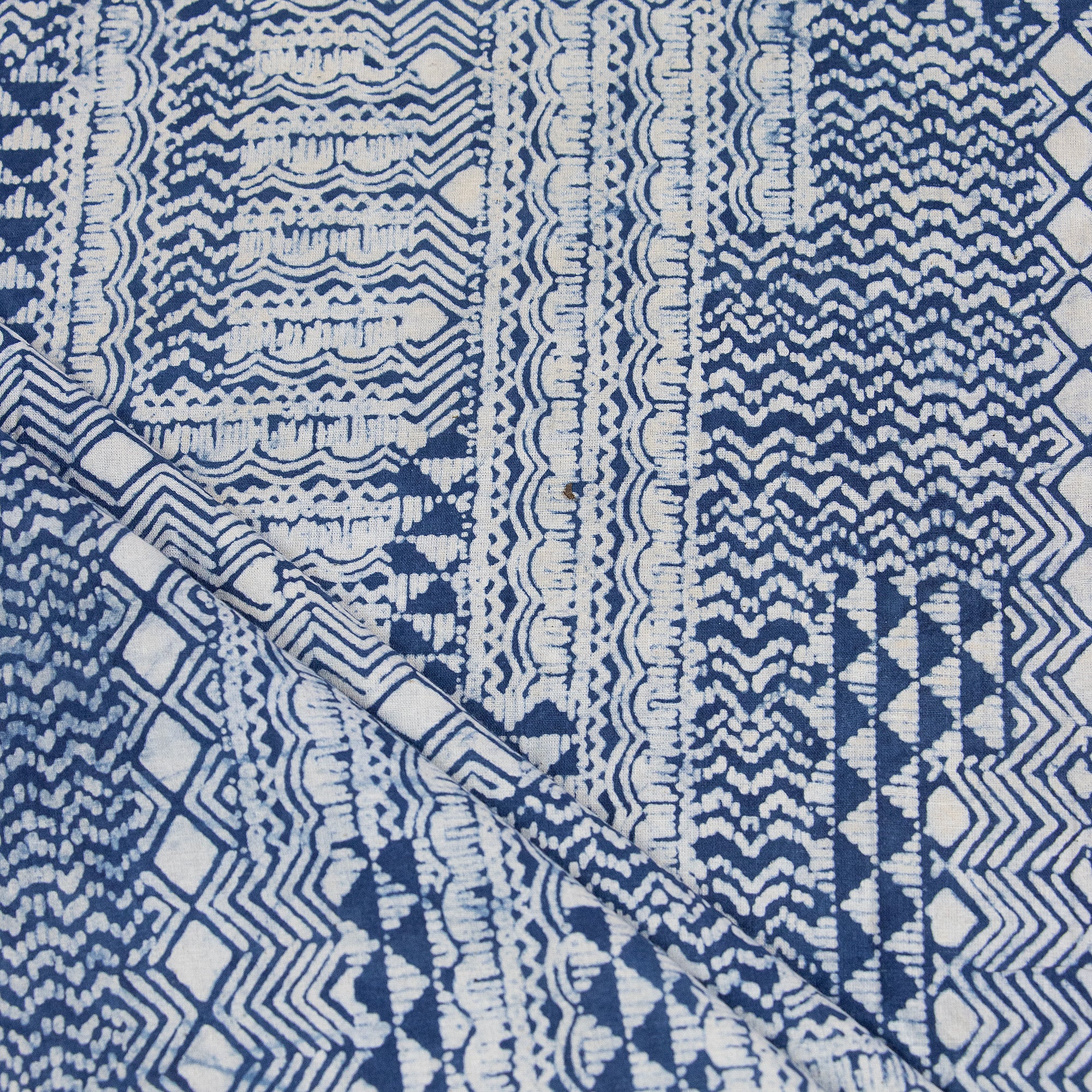 Modern Indigo Blue Patchwork Hand Printed Cotton Indian Fabric - Image 2