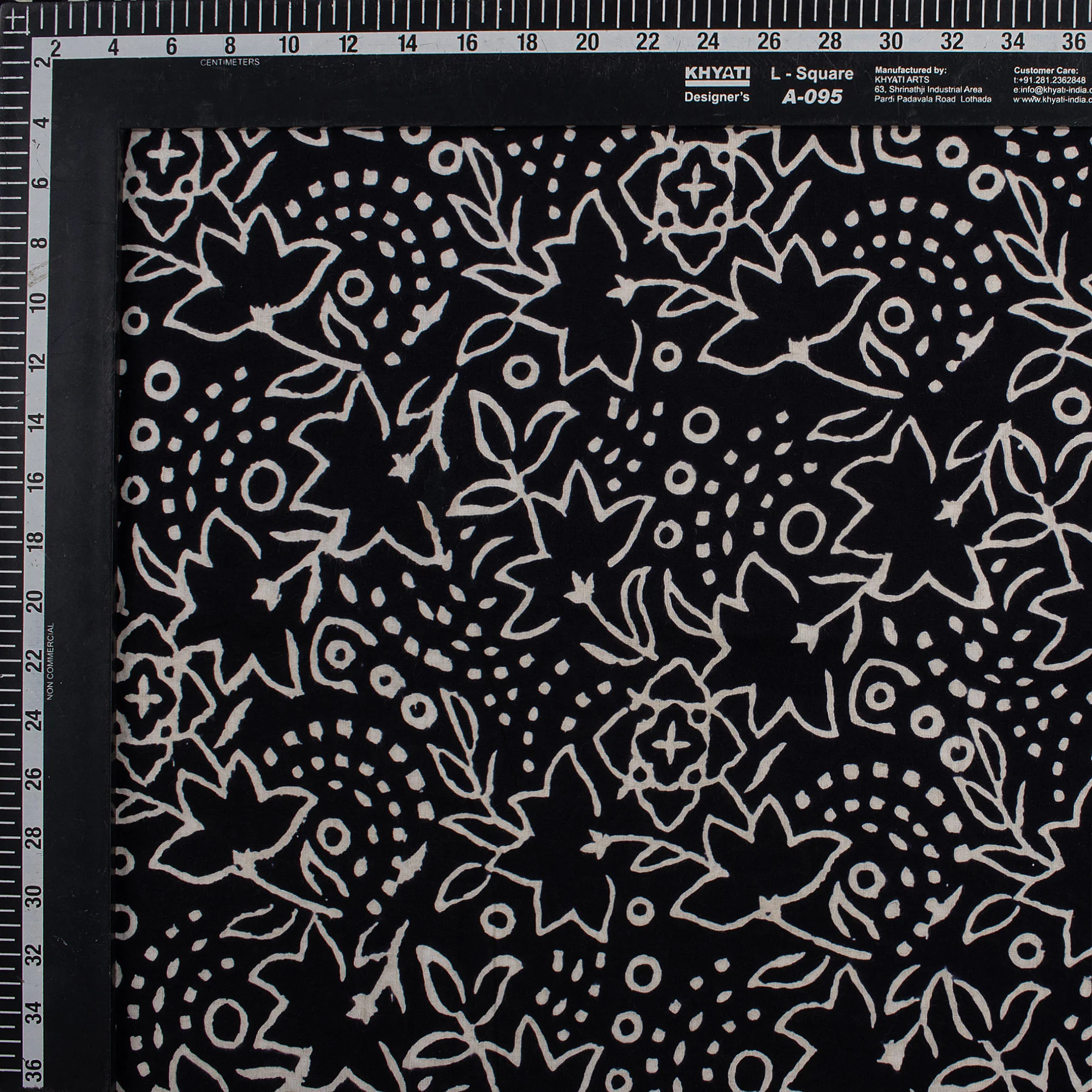 Premium Quality Block Printed Floral Black and White Fabric - Image 2