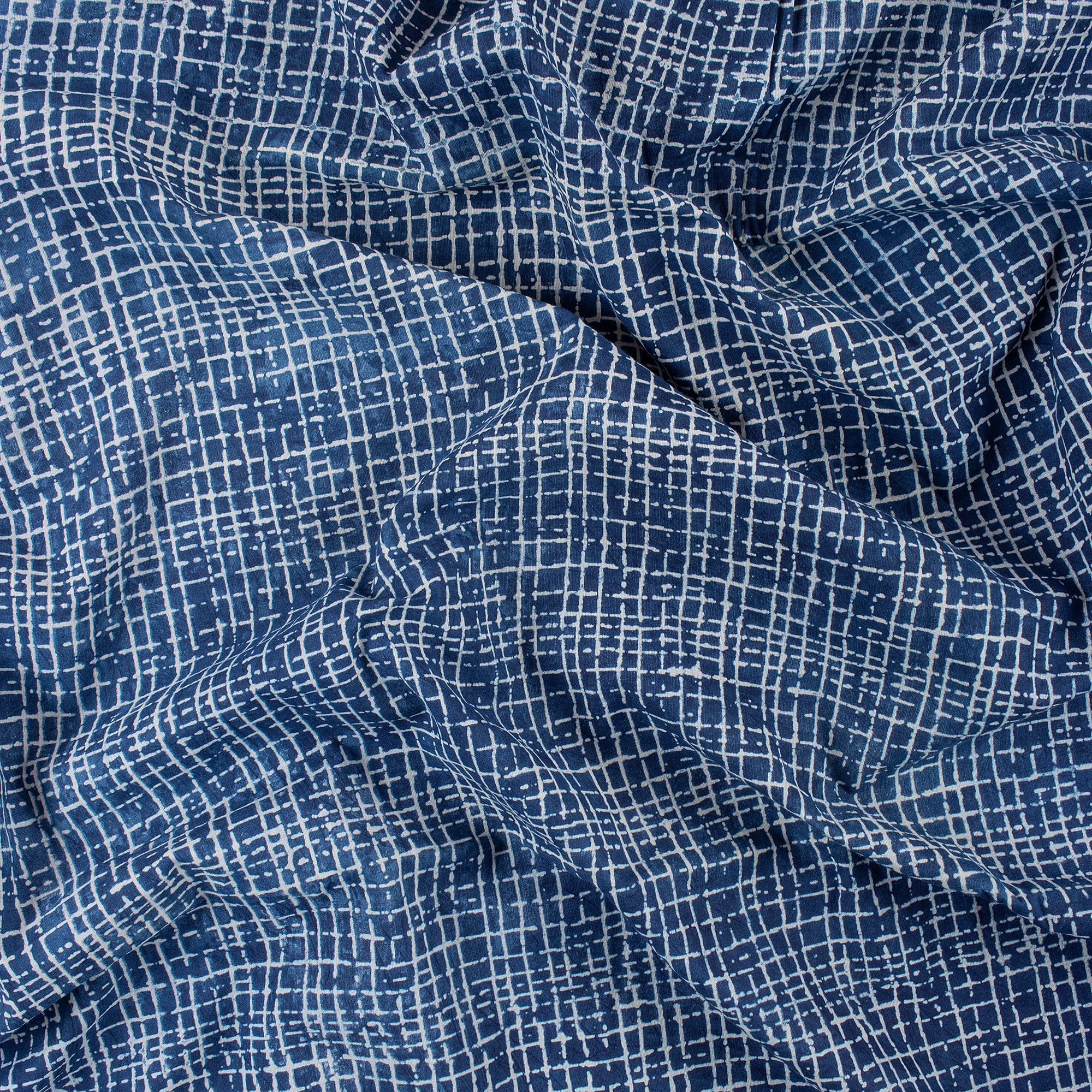 Indian Indigo Blue Handmade Block Printed Checks Running Fabric Cloth - Image 3