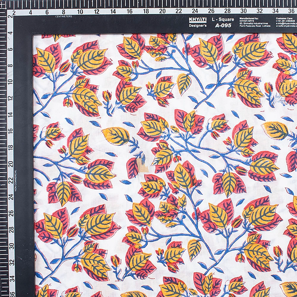 Indian Leaf Hand Block Printed Pure Cotton Dress Fabric Cloth