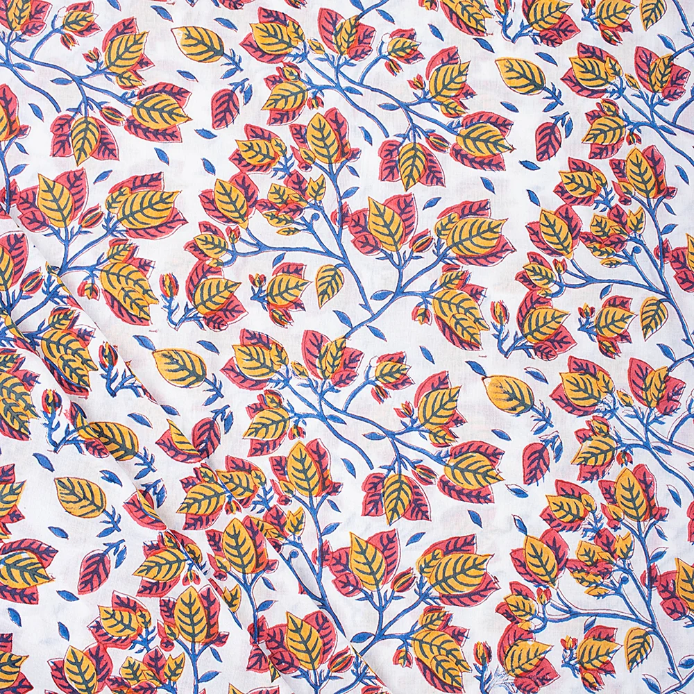 Indian Leaf Hand Block Printed Pure Cotton Dress Fabric Cloth - Image 3