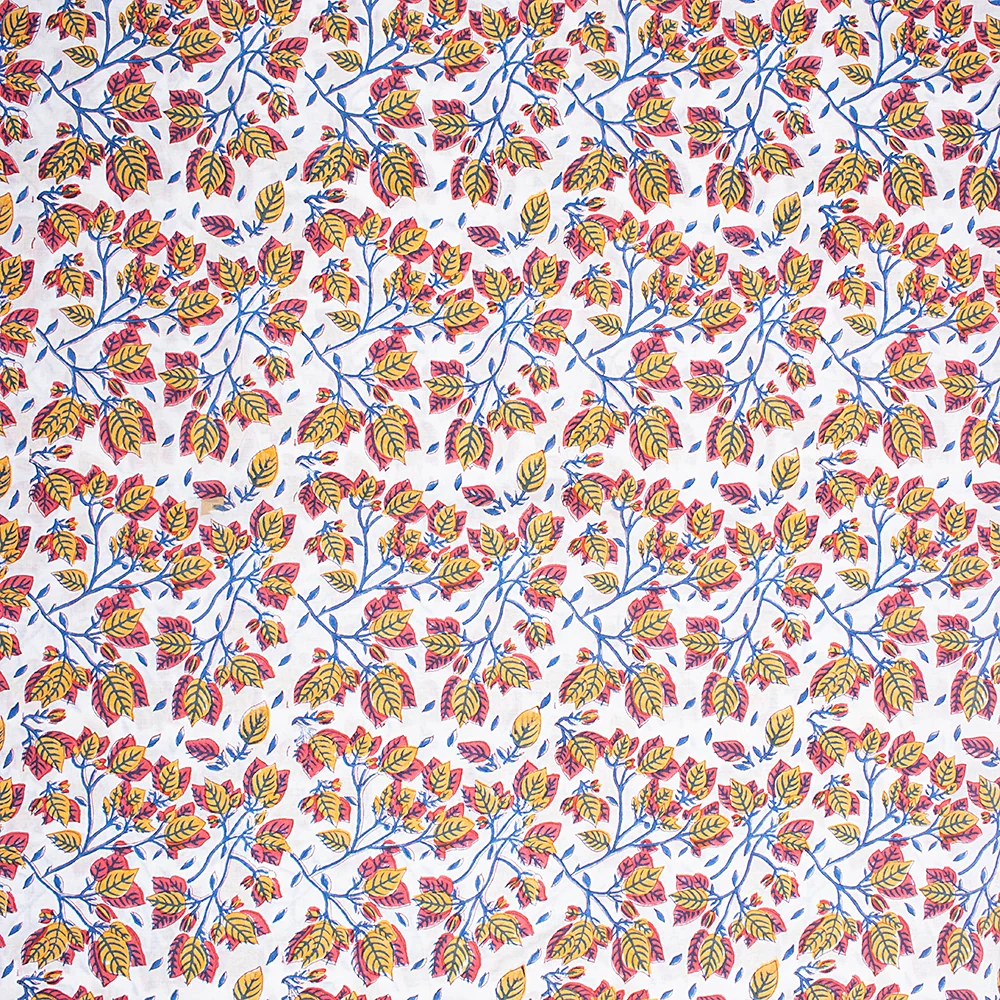 Indian Leaf Hand Block Printed Pure Cotton Dress Fabric Cloth - Image 4