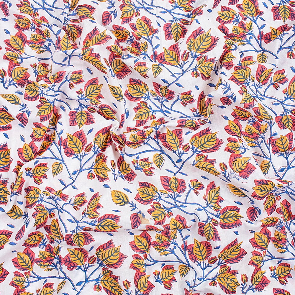 Indian Leaf Hand Block Printed Pure Cotton Dress Fabric Cloth - Image 6