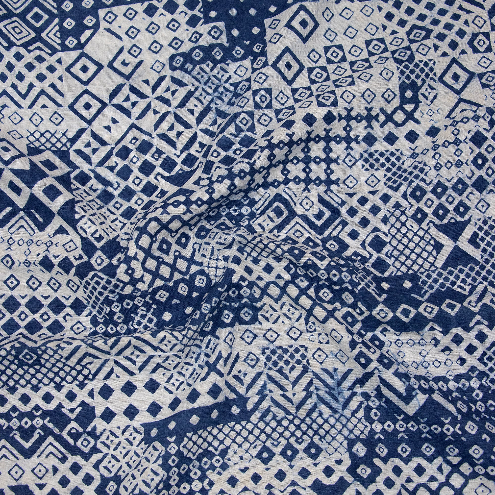Stunning Patchwork Indigo Blue Pure Cotton Women's Dress Material Fabric - Image 3