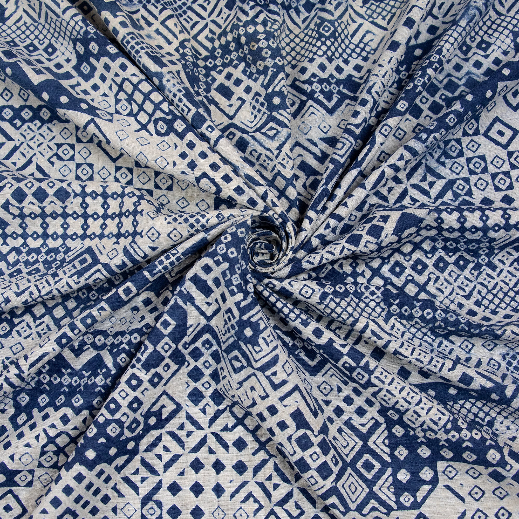 Stunning Patchwork Indigo Blue Pure Cotton Women's Dress Material Fabric - Image 4