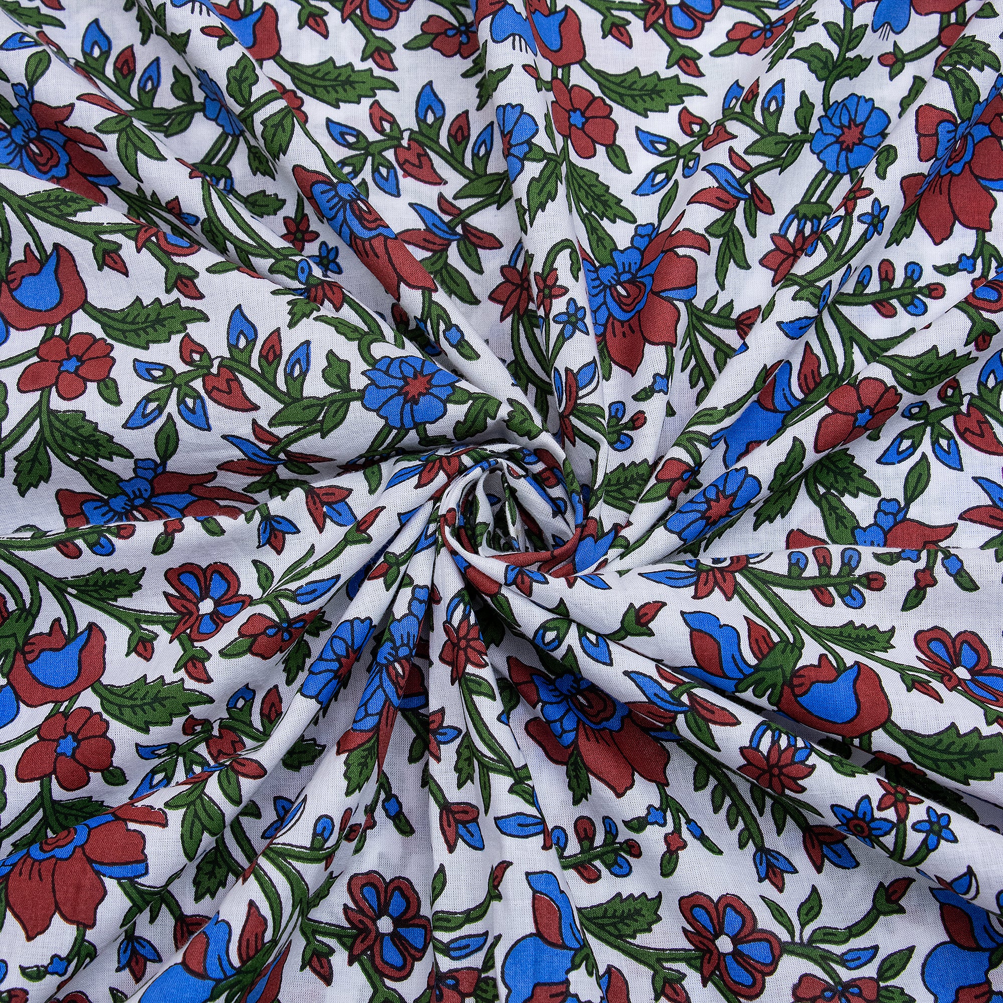 Natural Dye Block Printed Multicolor Floral Cotton Eco Friendly Fabric - Image 4