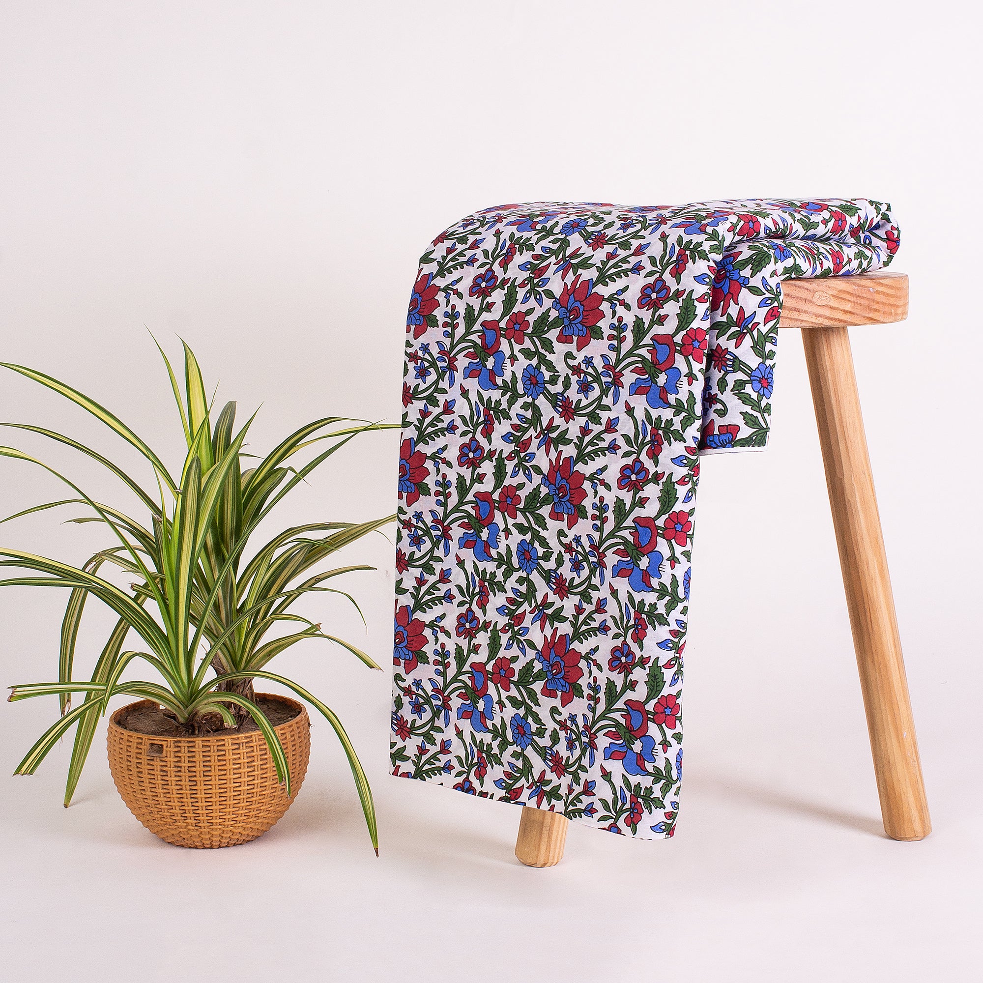 Natural Dye Block Printed Multicolor Floral Cotton Eco Friendly Fabric - Image 5