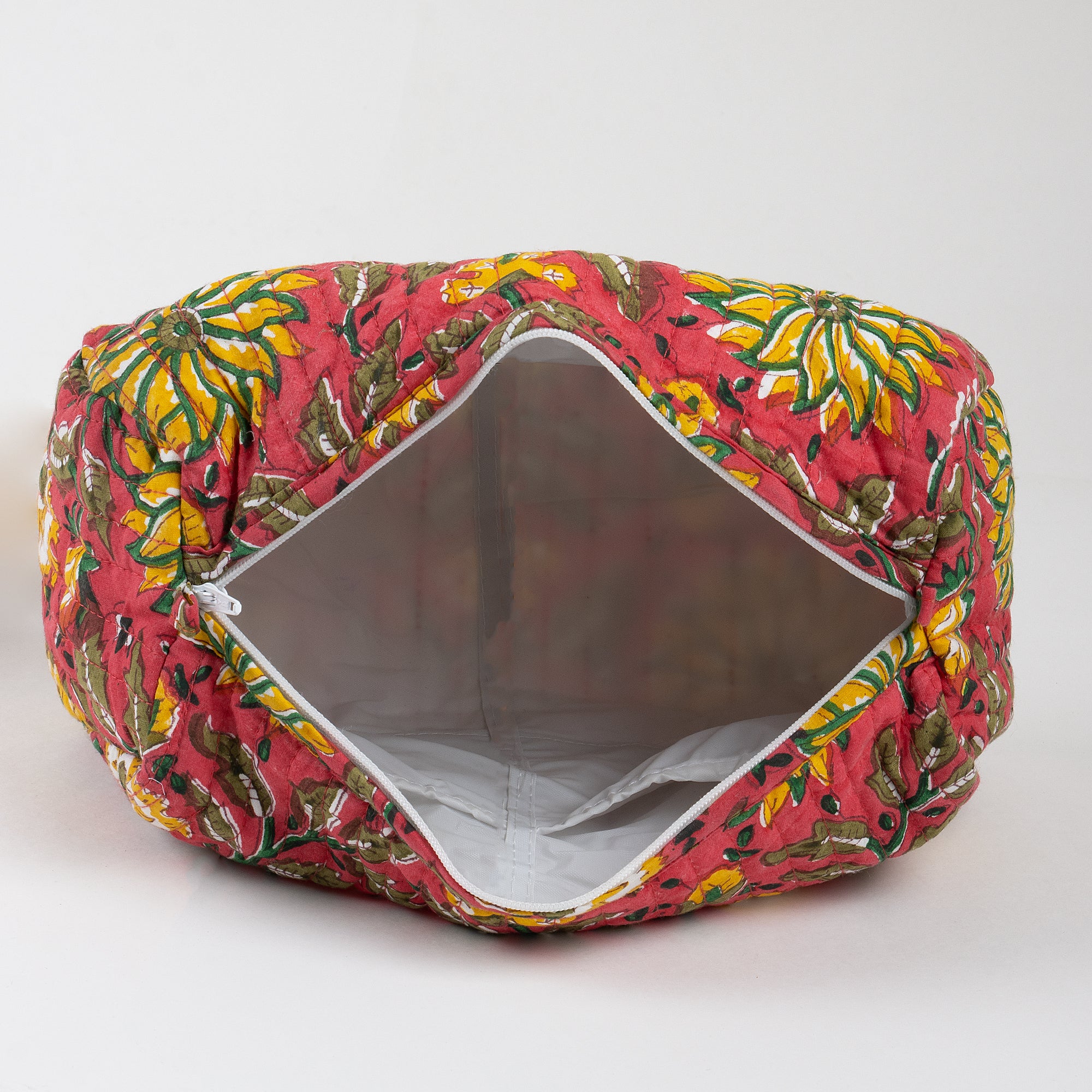Indian Hand Printed Set of 3 Floral Cotton Toiletry Bag for Travel - Image 3