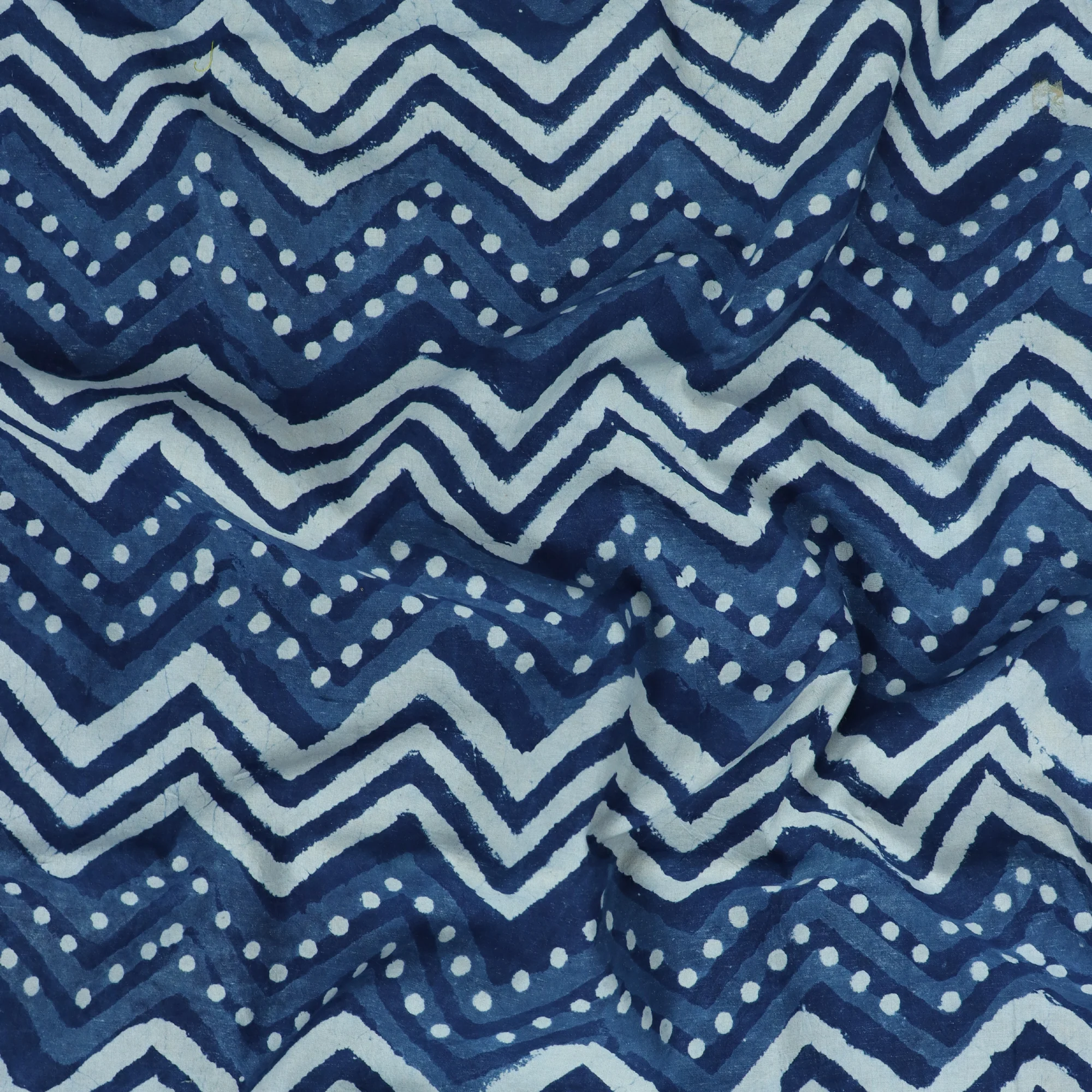 Decorative Handblocked Wave Print Indigo Blue Sewing Cotton Fabric - Image 2