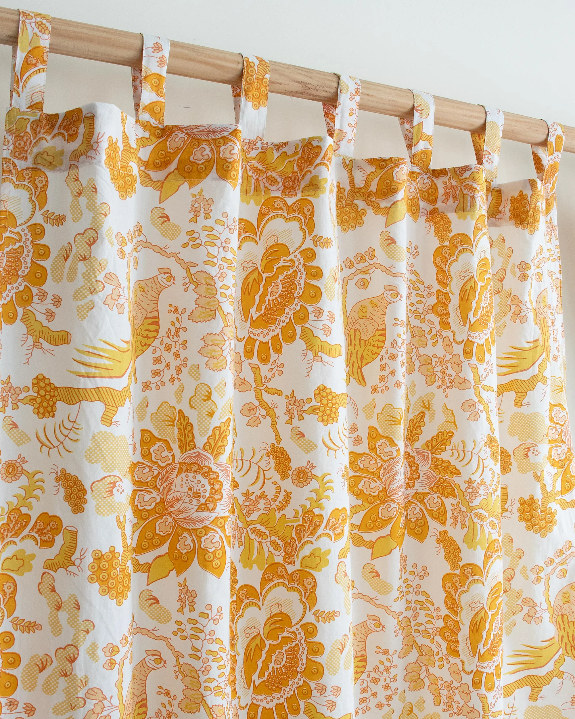 Mustard Yellow Floral Printed Cotton Curtains for Home Decor