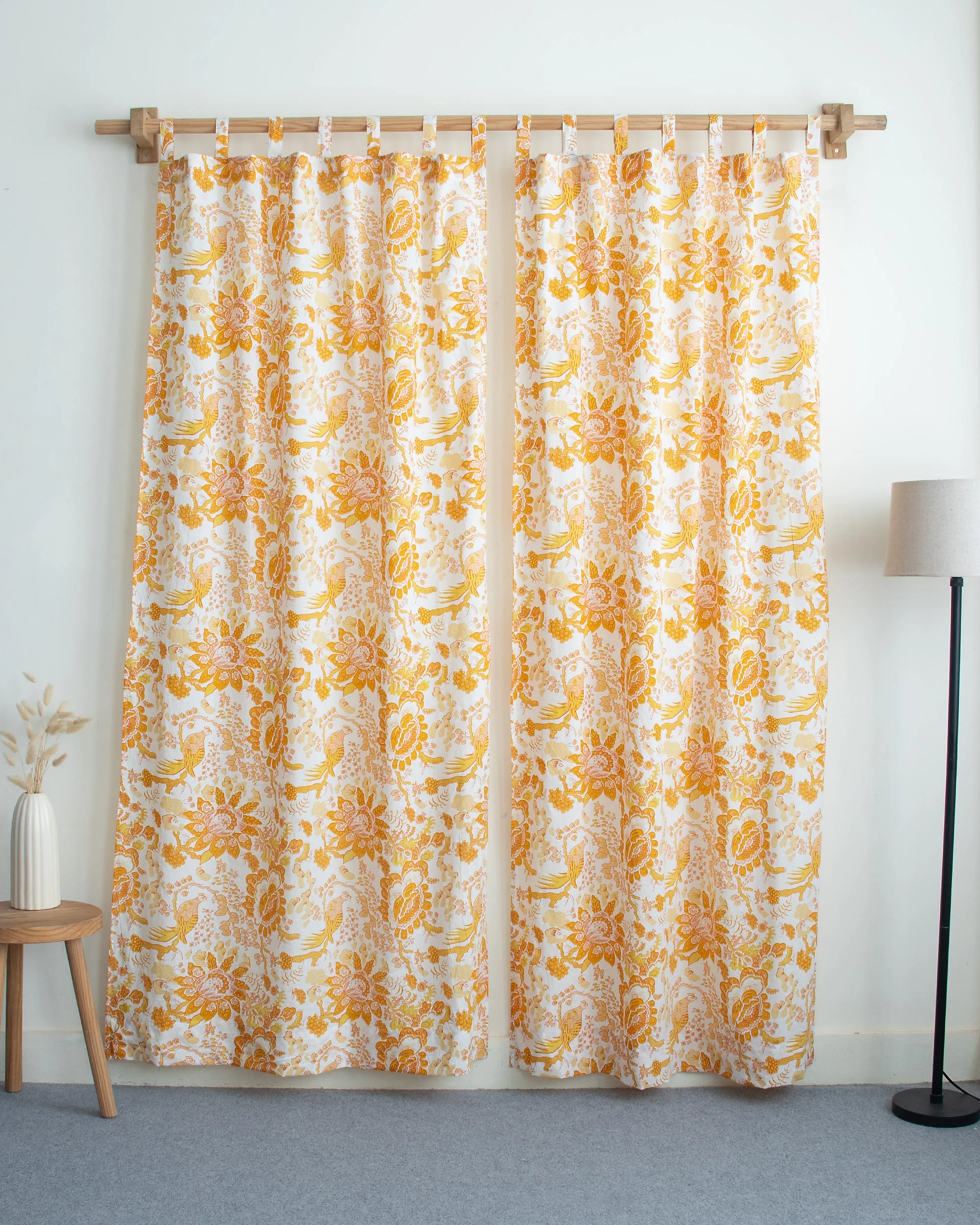 Mustard Yellow Floral Printed Cotton Curtains for Home Decor - Image 2