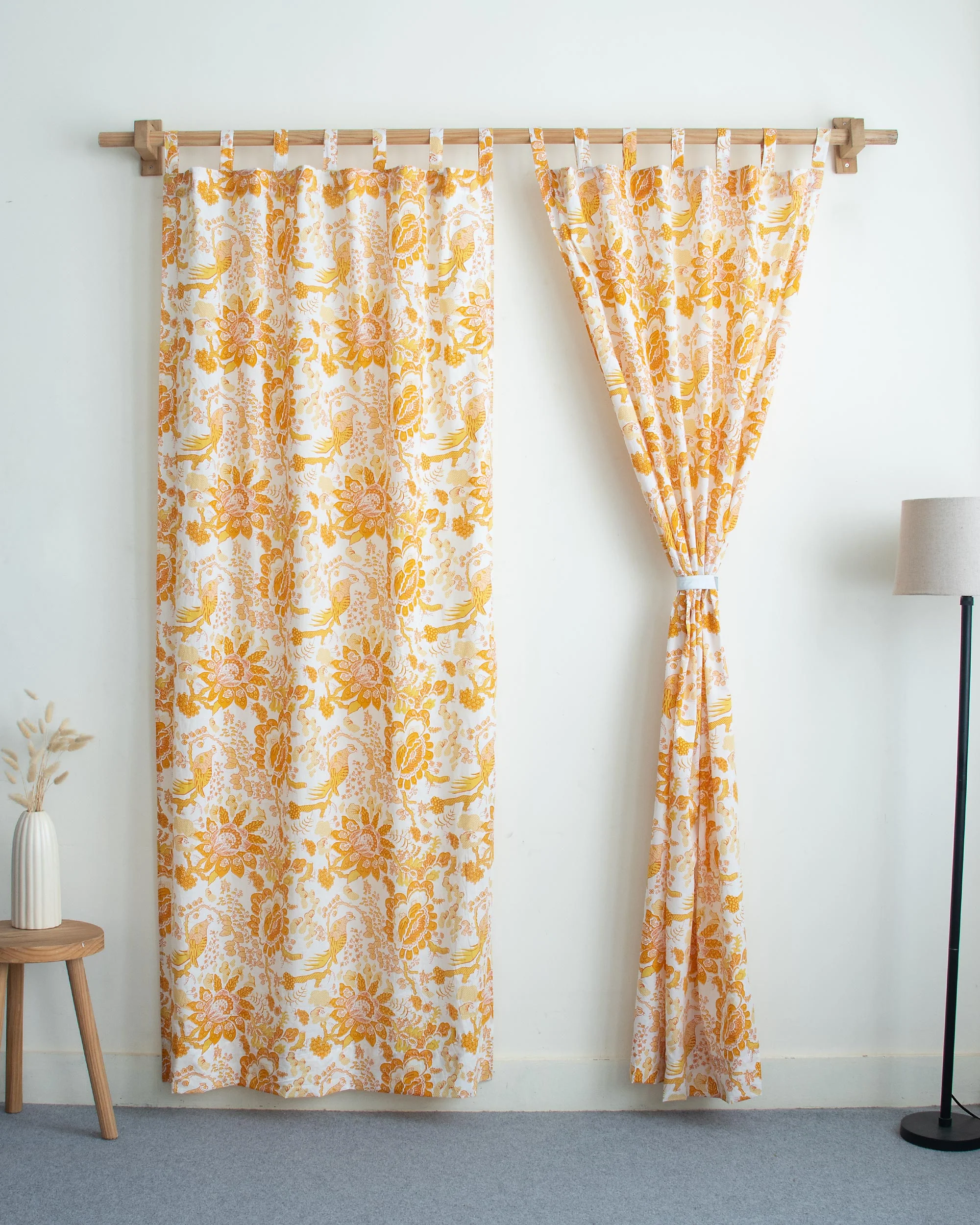 Mustard Yellow Floral Printed Cotton Curtains for Home Decor - Image 3