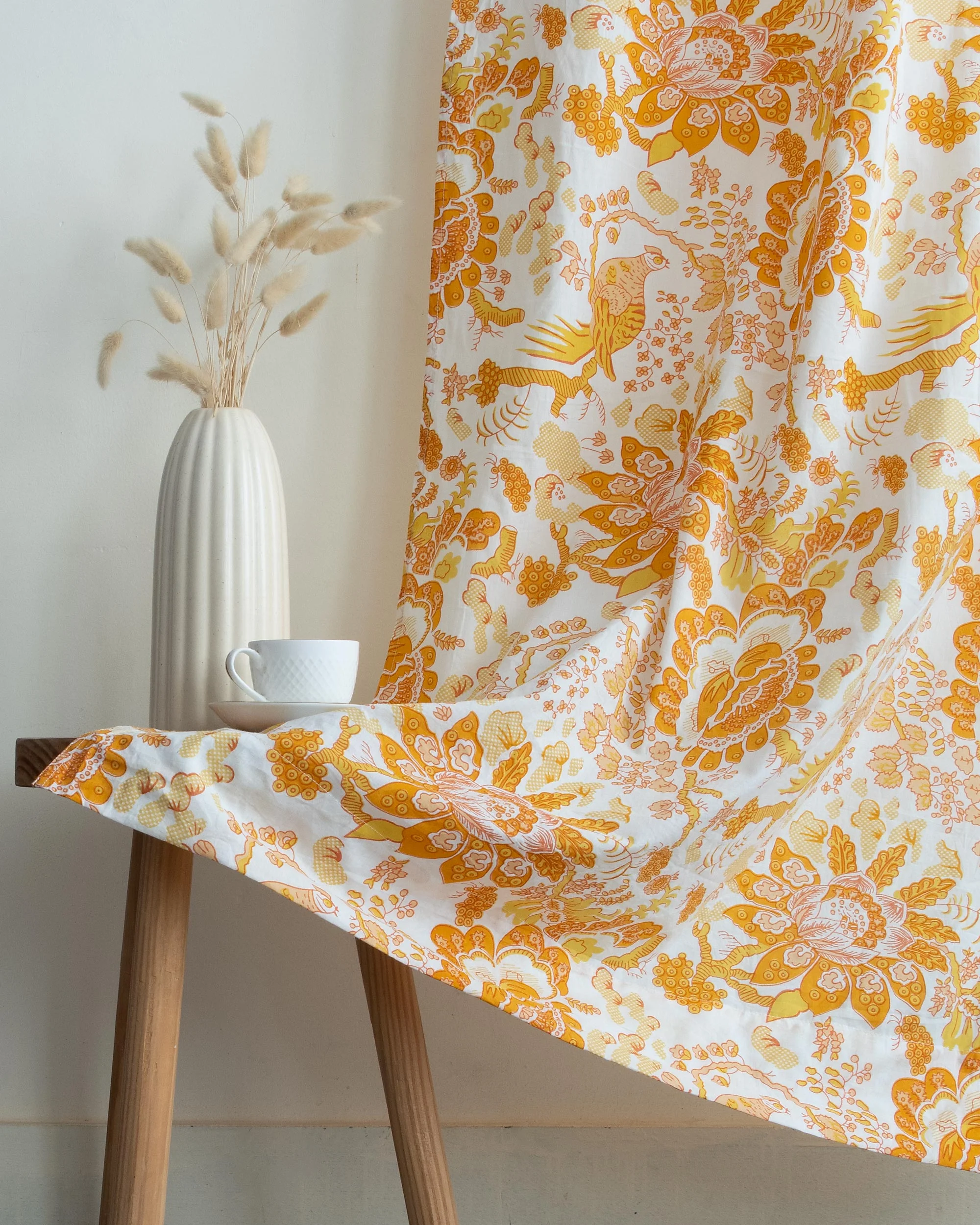 Mustard Yellow Floral Printed Cotton Curtains for Home Decor - Image 4