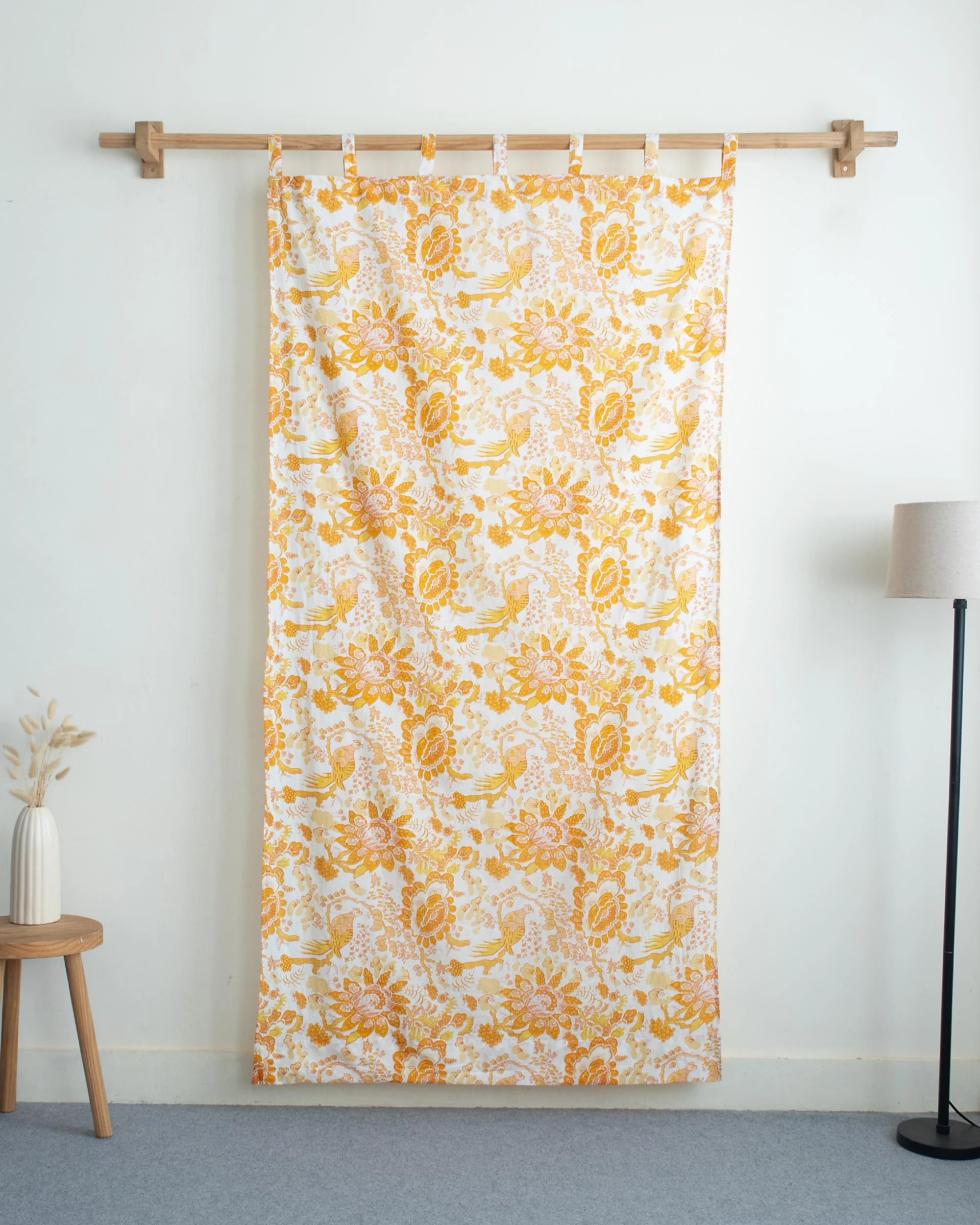 Mustard Yellow Floral Printed Cotton Curtains for Home Decor - Image 5