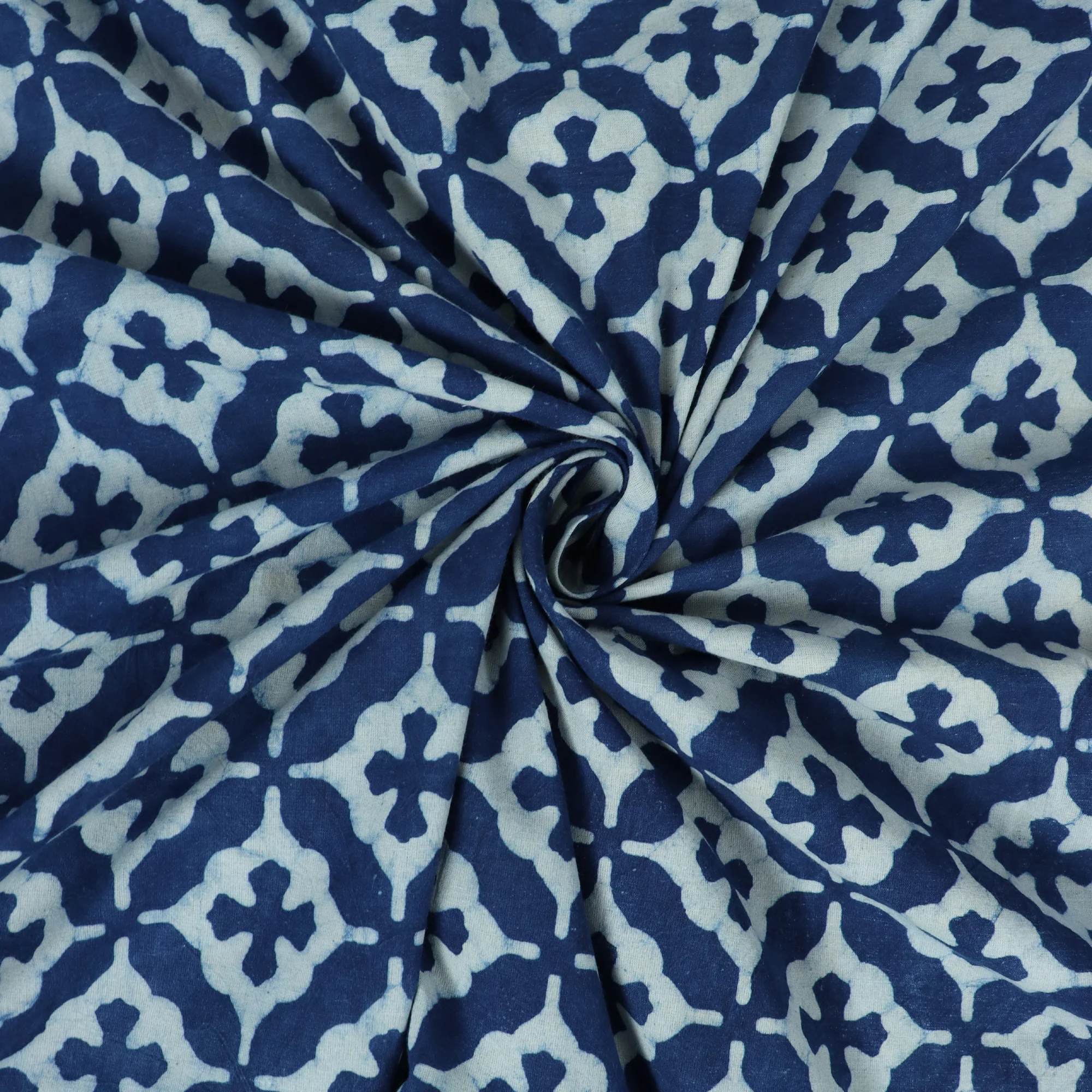 Stunning Hand Printed Indigo Blue Pure Cotton Floral Fabric for Kimono - Image 5