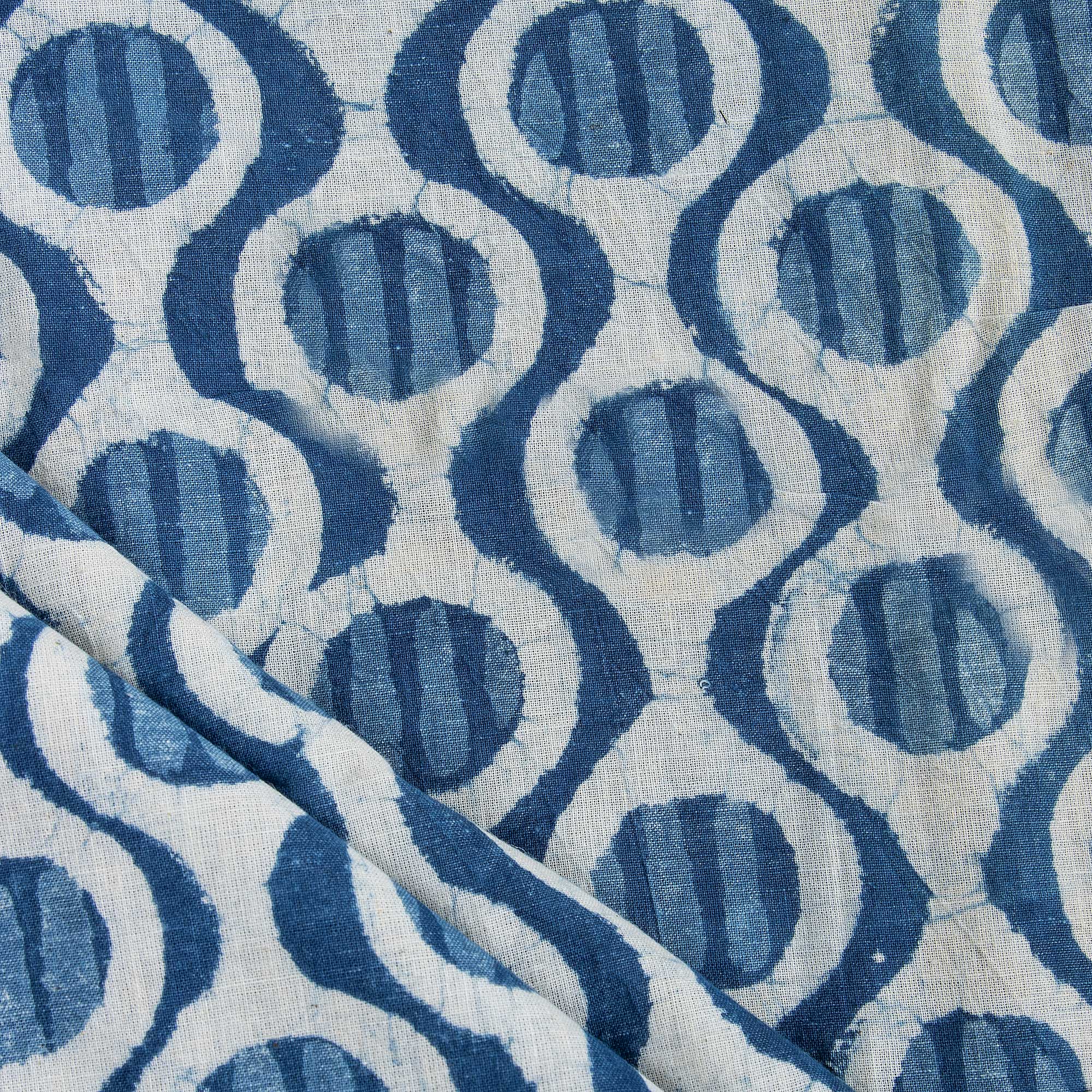 Geometrical Indigo Blue Indian Hand Block Printed Cotton Voile Fabric