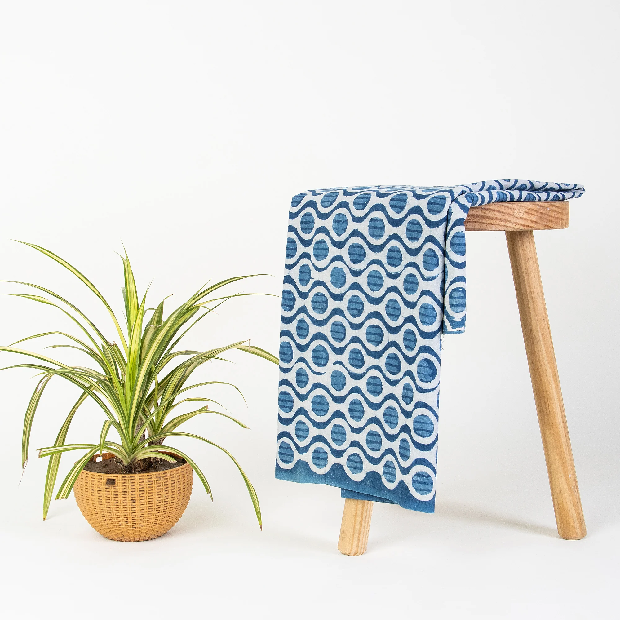 Geometrical Indigo Blue Indian Hand Block Printed Cotton Voile Fabric - Image 2